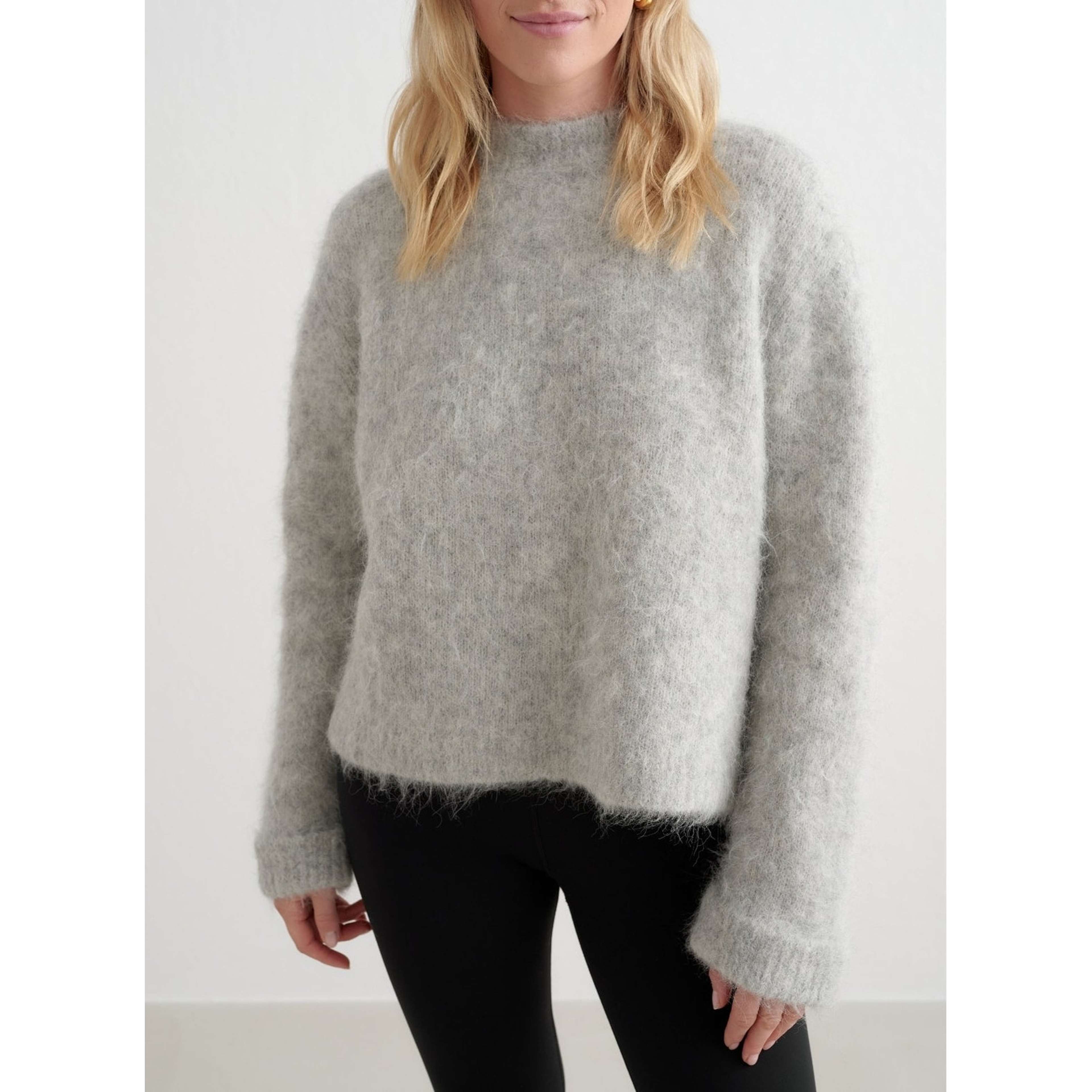 Grey Melange Alpaca Knit Sweater