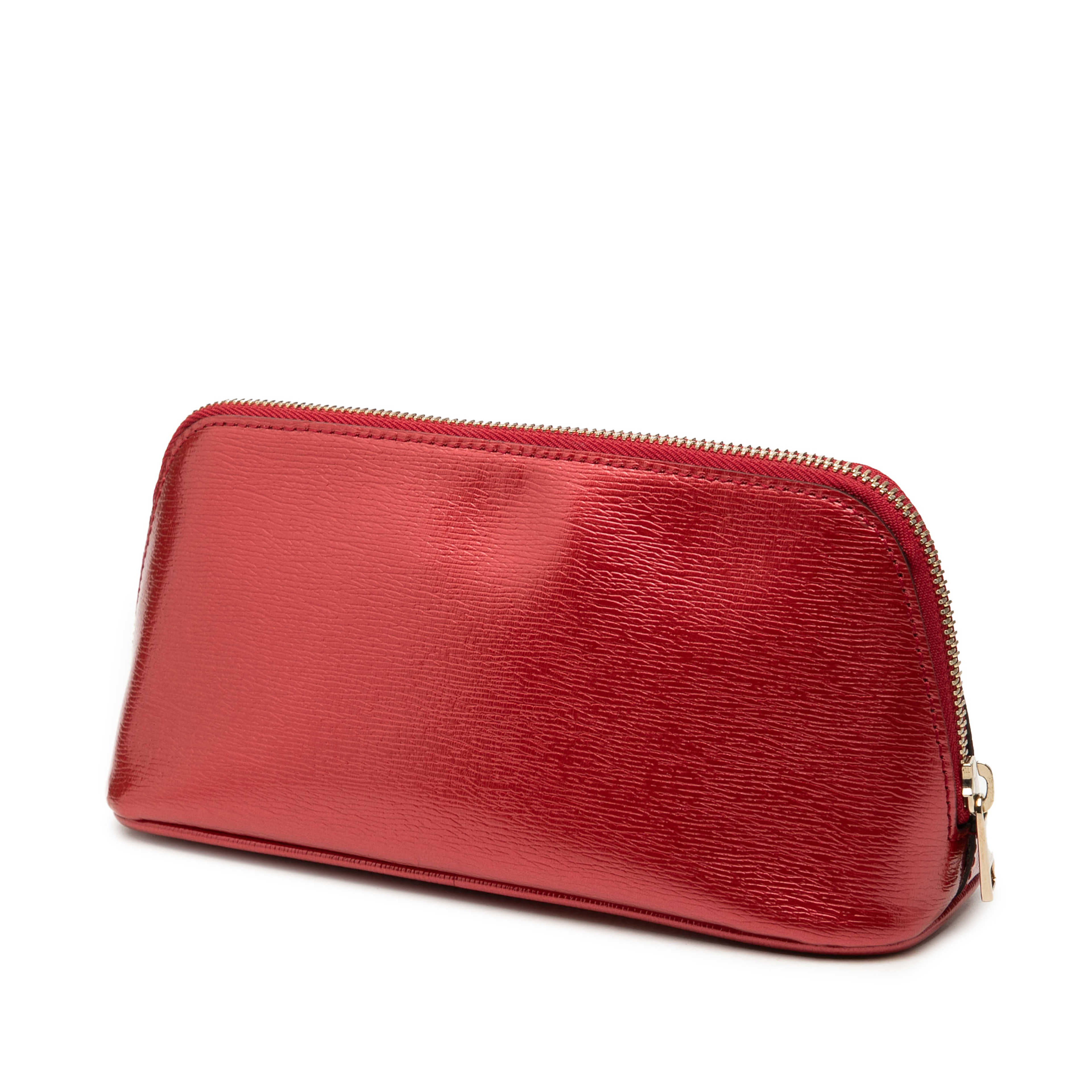 Gucci Metallic Calfskin Lovely Cosmetic Pouch, från Luxclusif, i färgen röd. Klicka för att öppna bilden i stort format