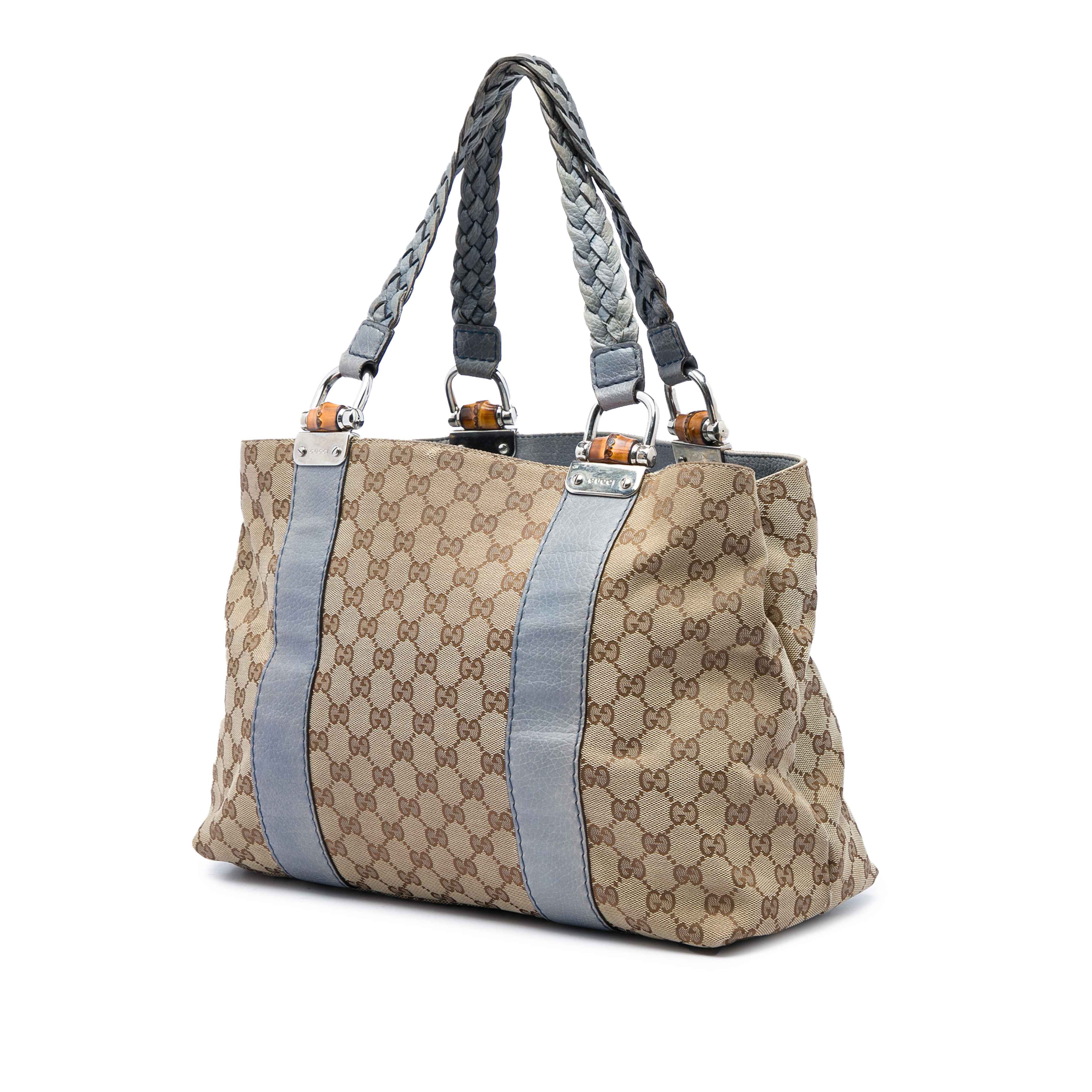 Gucci Medium Gg Canvas Bamboo Libeccio Tote, från Luxclusif, i färgen blå. Klicka för att öppna bilden i stort format