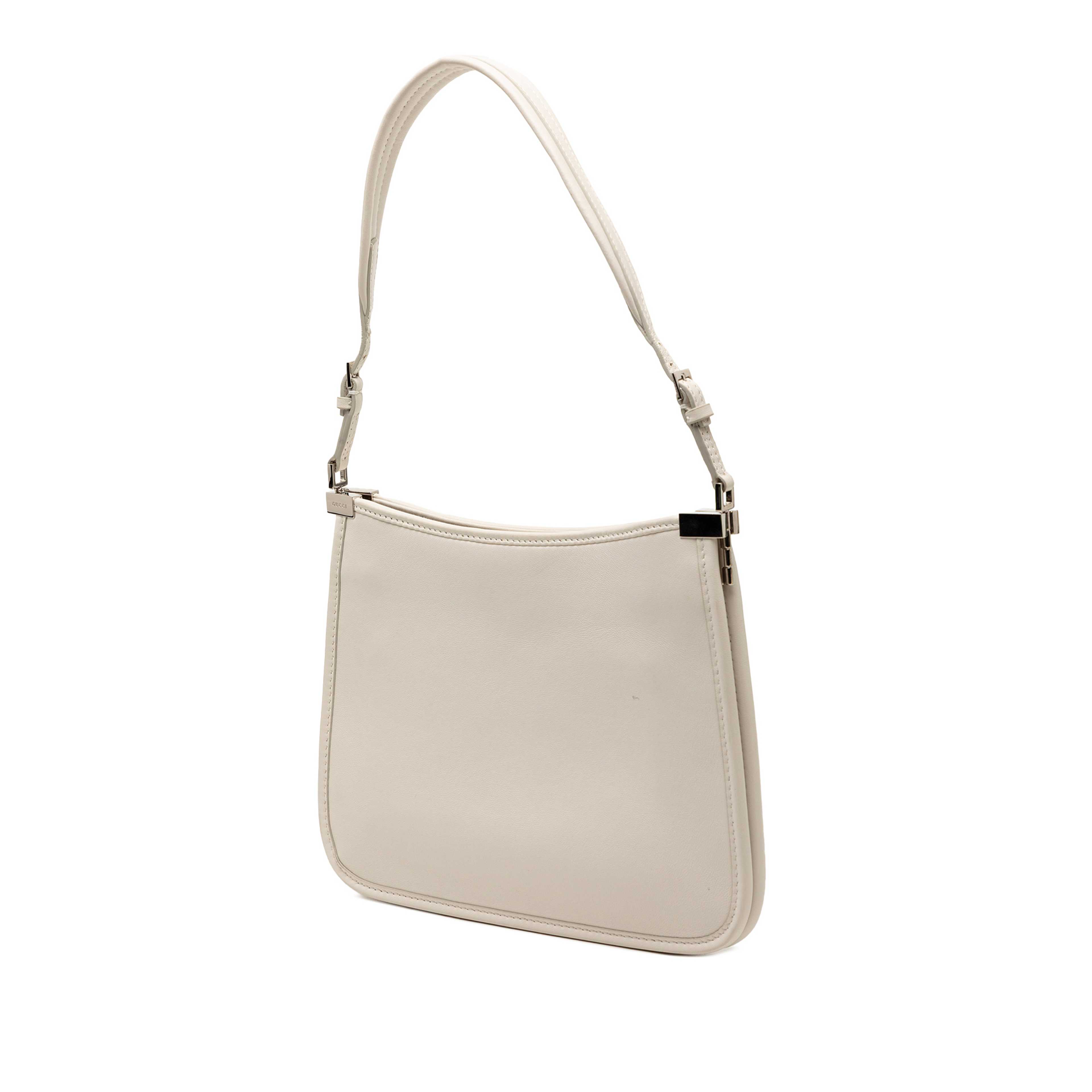 Gucci Small Calfskin Slim Horsebit Shoulder Bag, från Luxclusif, i färgen vit. Klicka för att öppna bilden i stort format