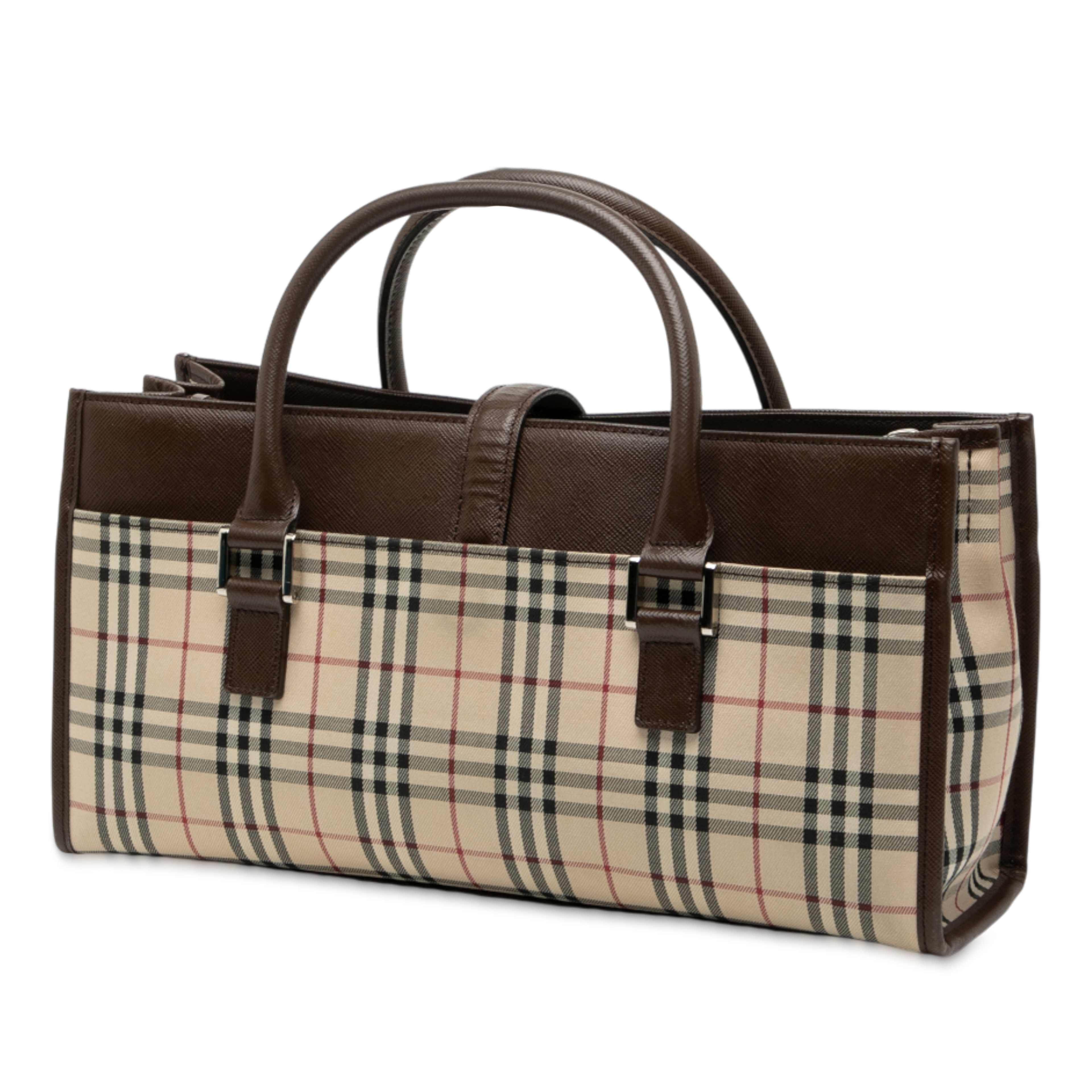 Burberry House Check Canvas Handbag, från Luxclusif, i färgen beige. Klicka för att öppna bilden i stort format