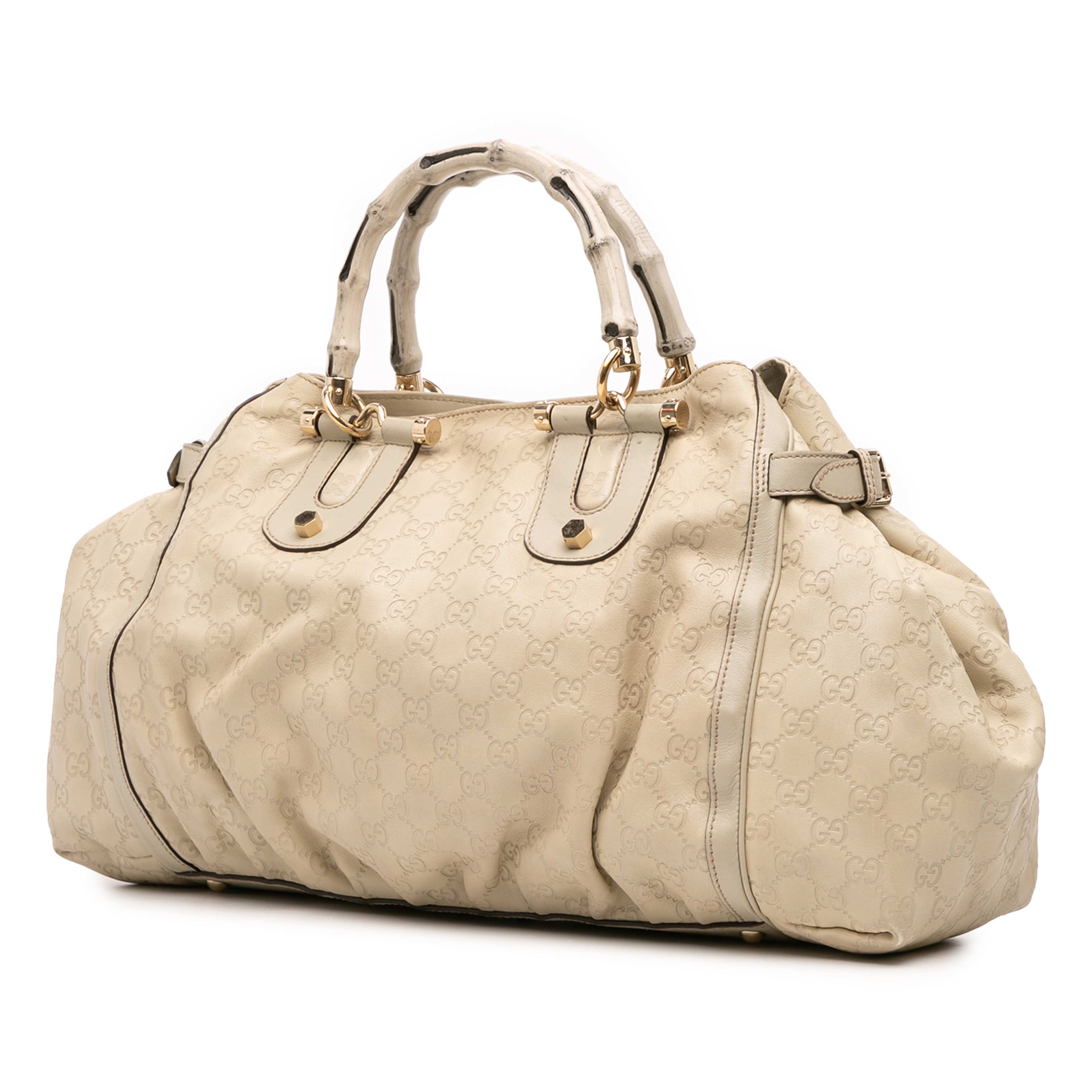 Gucci Guccissima Bamboo Dialux Tote, från Luxclusif, i färgen light beige. Klicka för att öppna bilden i stort format