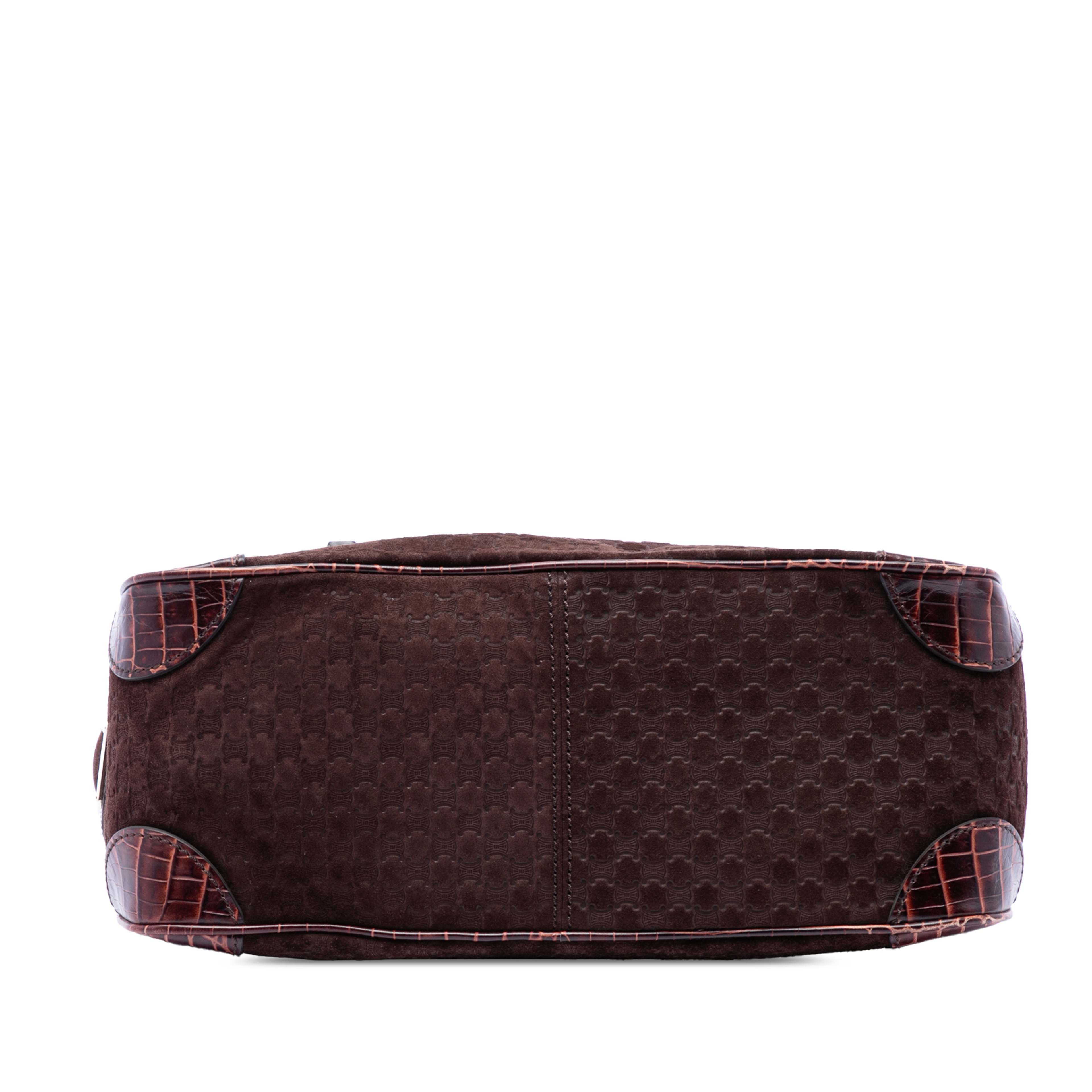 Celine Macadam Suede Boogie Handbag, från Luxclusif, i färgen brun. Klicka för att öppna bilden i stort format