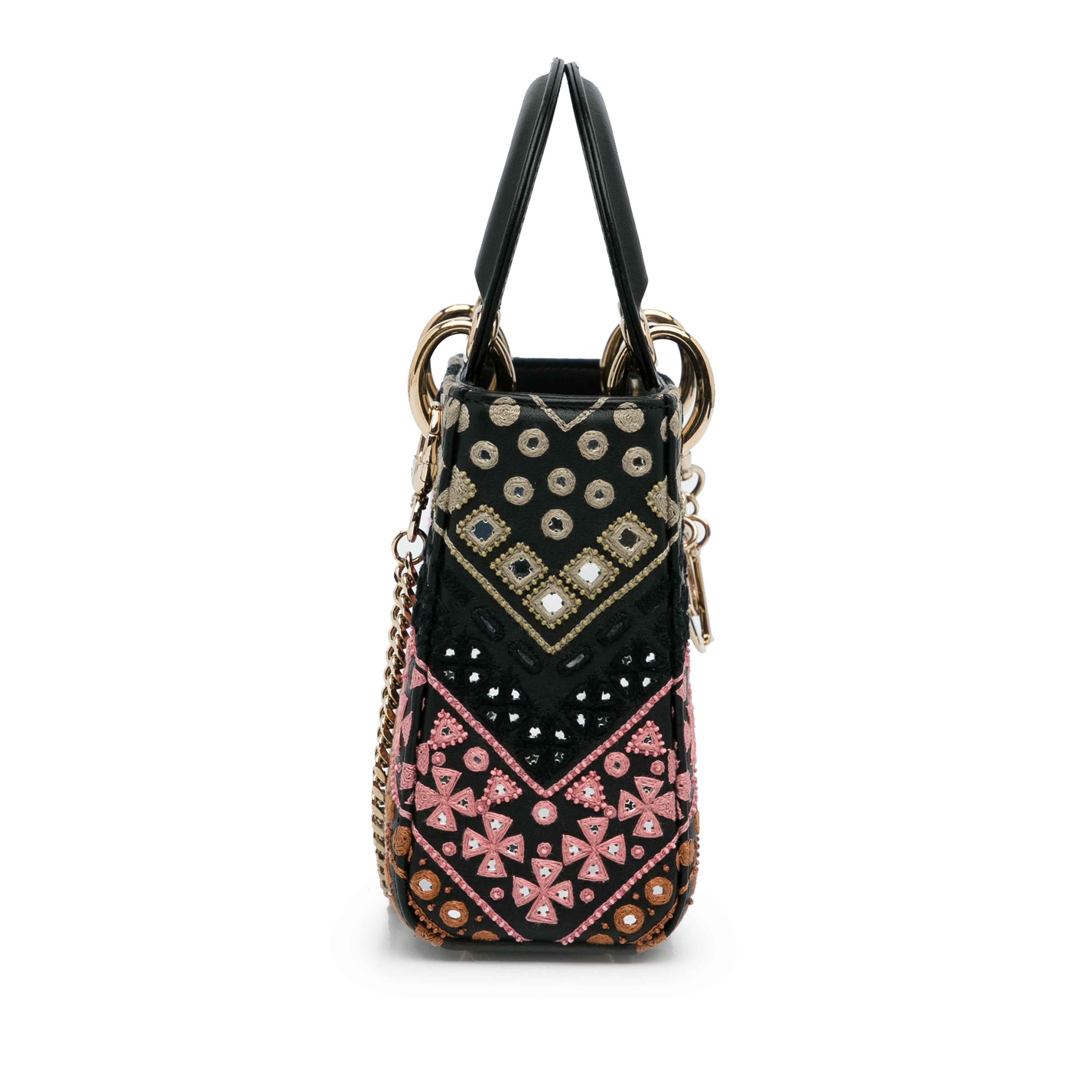 Dior Mini Calfskin Embroidered Lady Dior