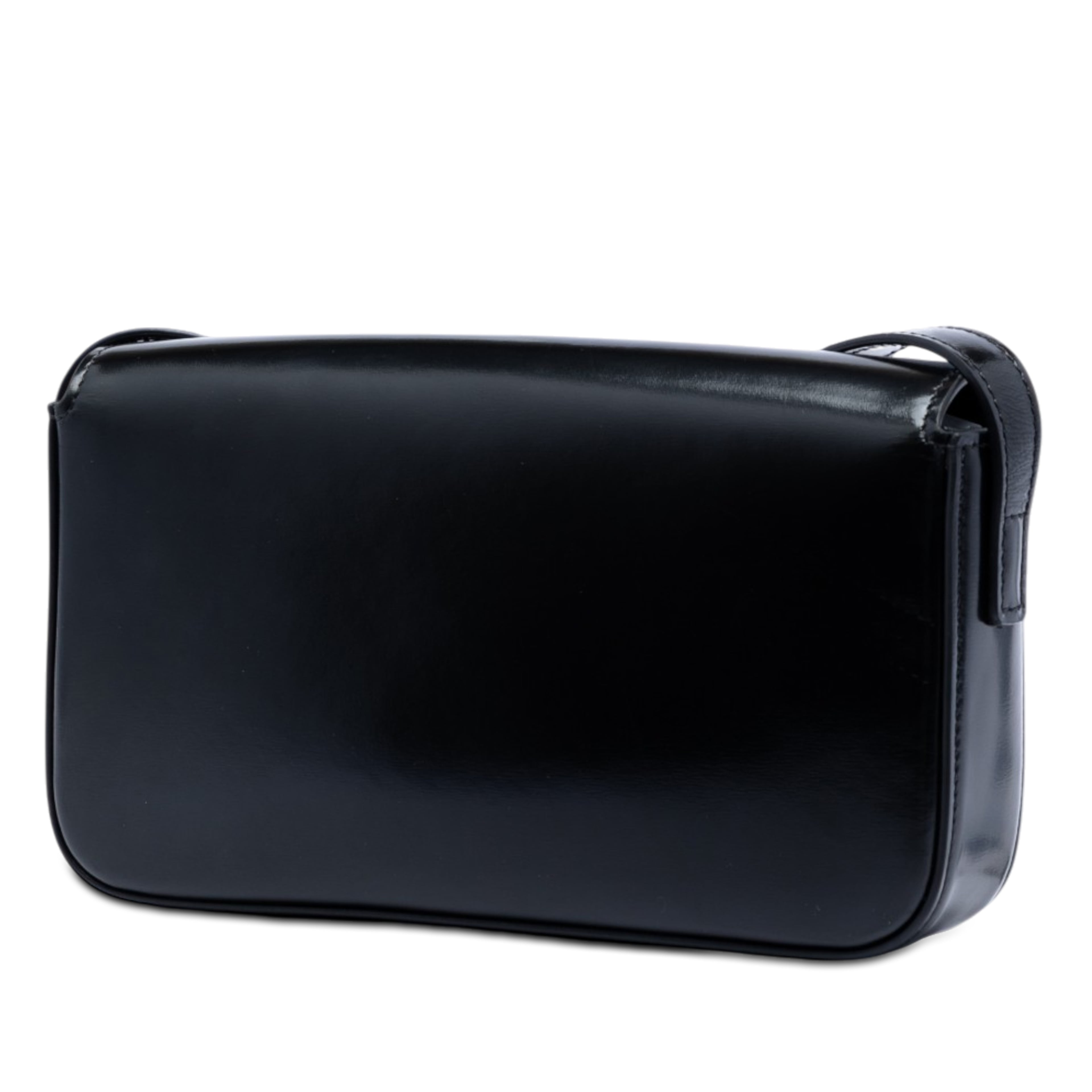 Celine Shiny Calfskin Triomphe Claude Shoulder Bag, från Luxclusif, i färgen black. Klicka för att öppna bilden i stort format