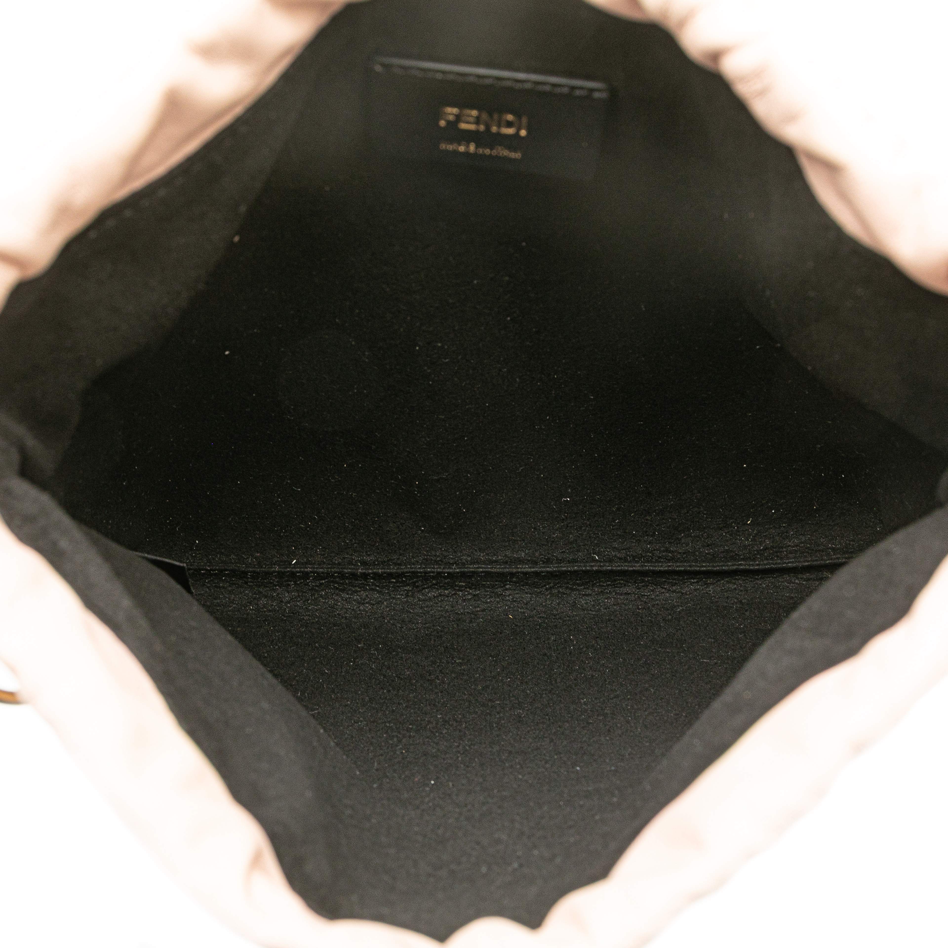 Fendi Small Leather Logo Drawstring Crossbody, från Luxclusif, i färgen light pink.