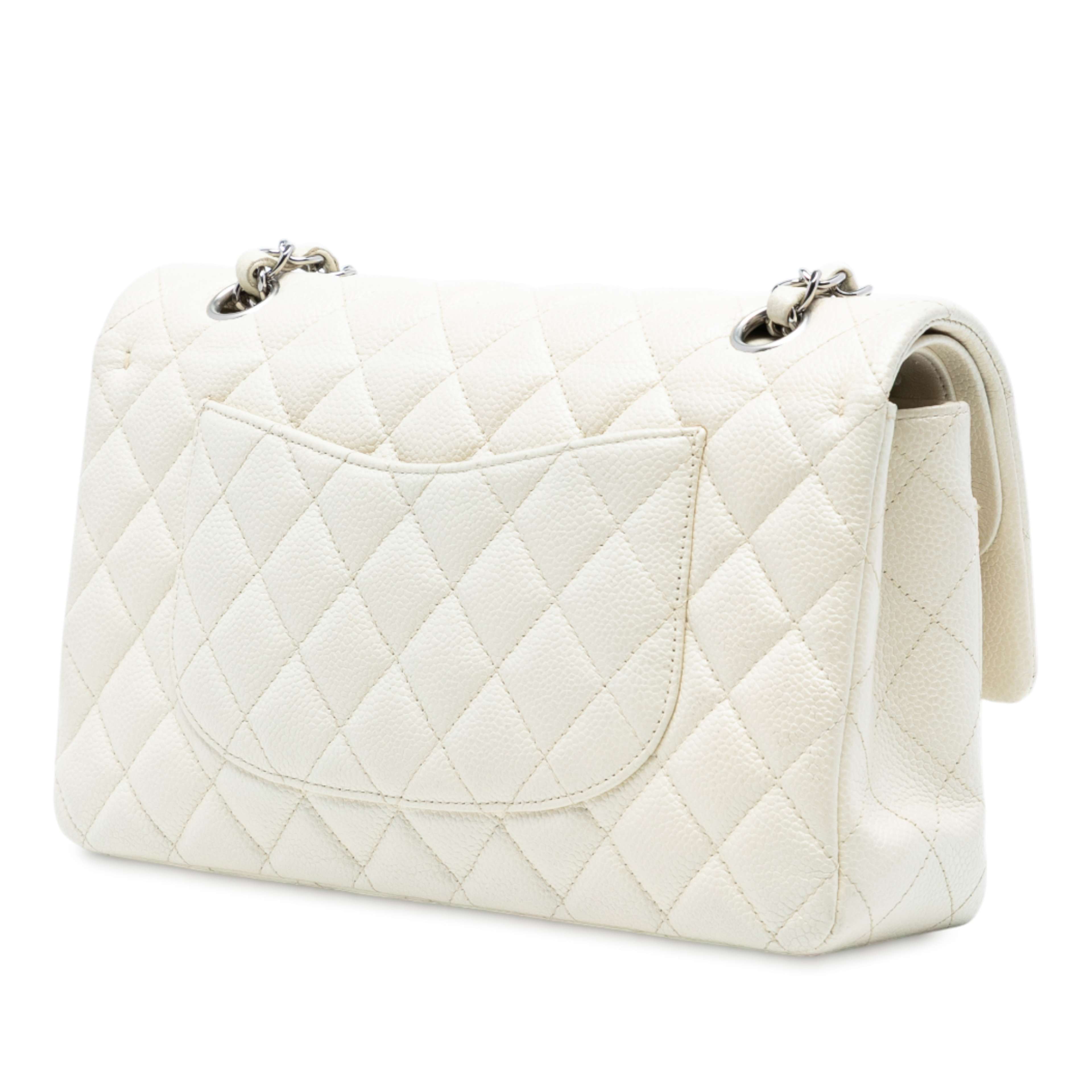 Chanel Medium Classic Caviar Double Flap, från Luxclusif, i färgen ivory. Klicka för att öppna bilden i stort format