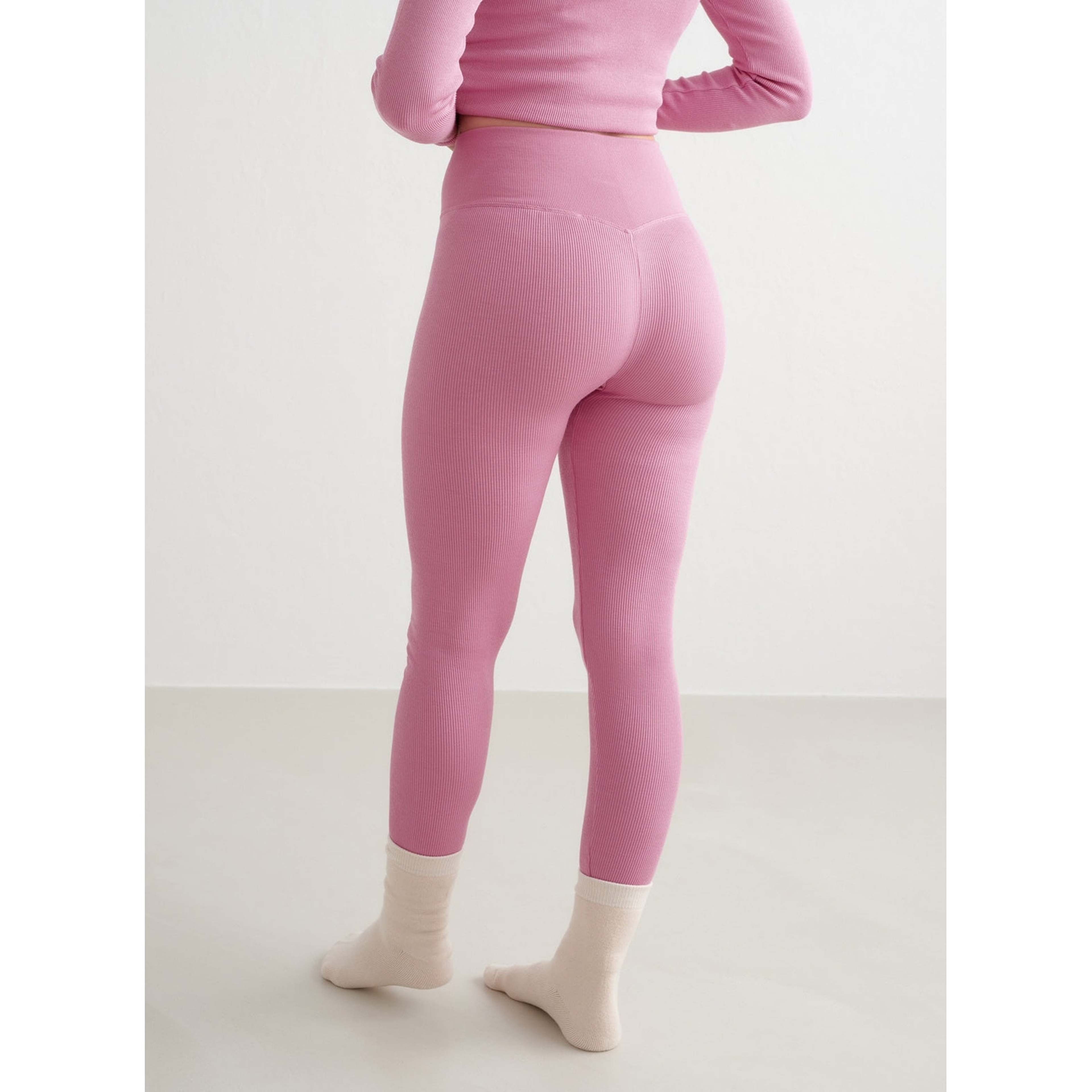 Peony Pink Ribbed Wool Leggings