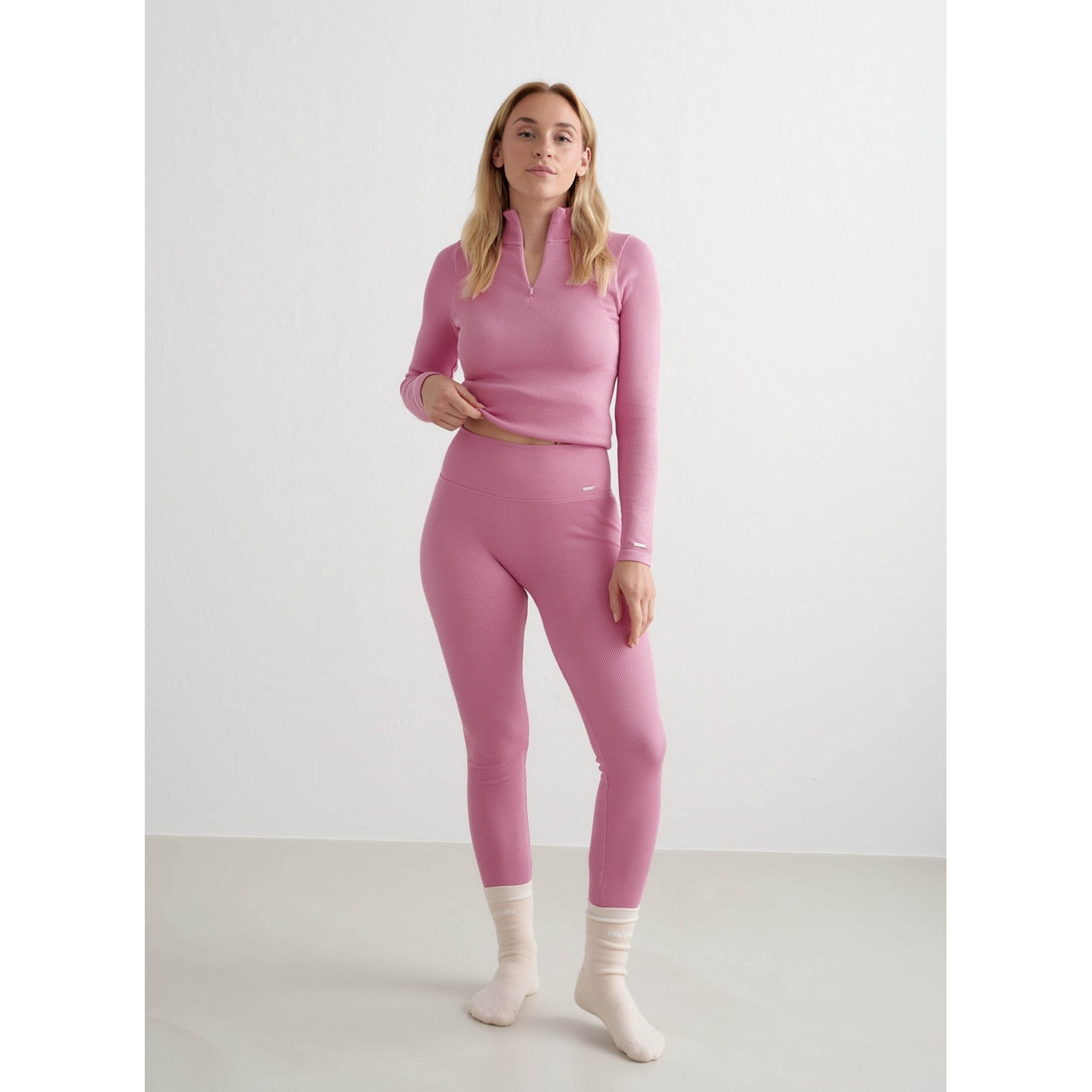 Peony Pink Ribbed Wool Leggings