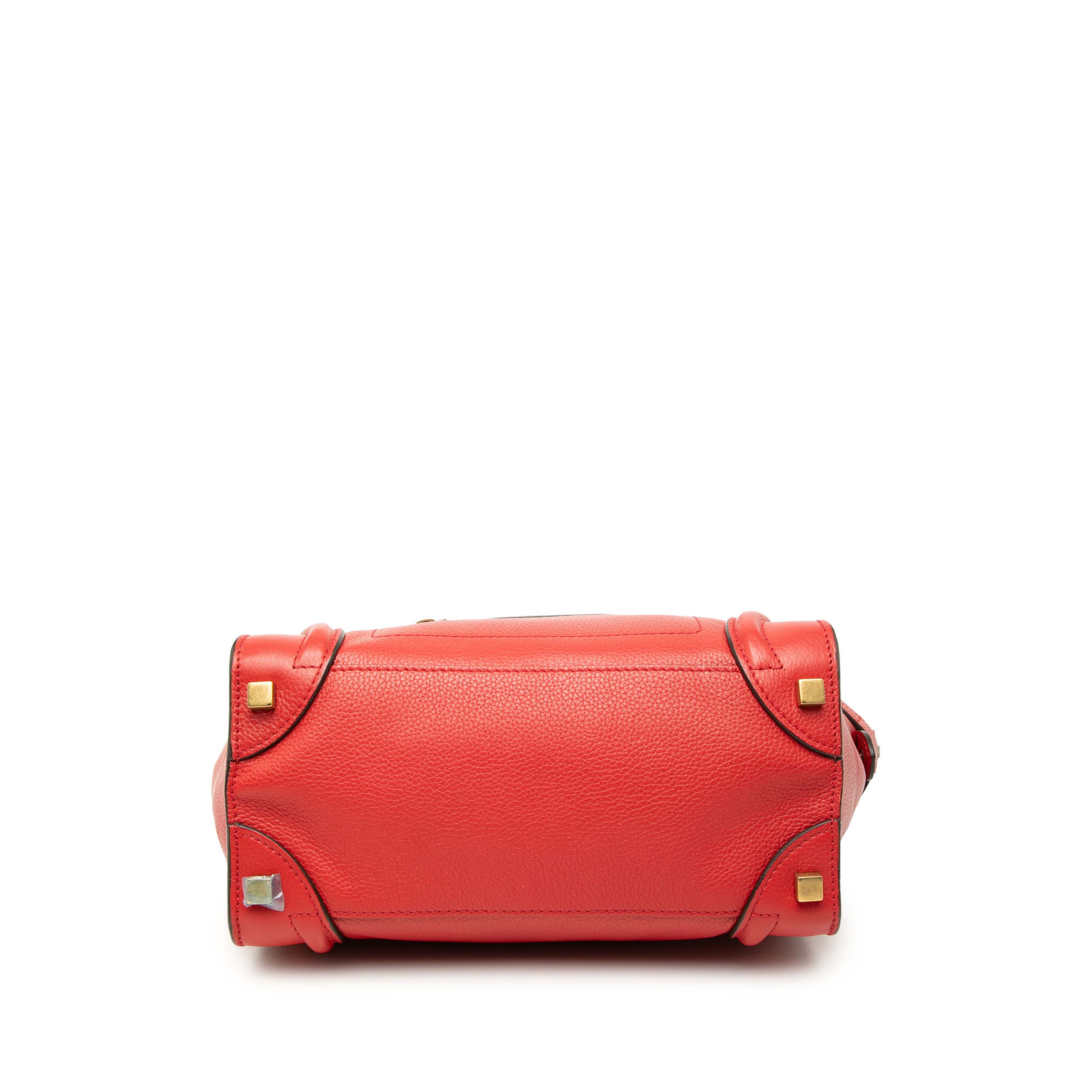 Celine Micro Calfskin Luggage Tote, från Luxclusif, i färgen red. Klicka för att öppna bilden i stort format