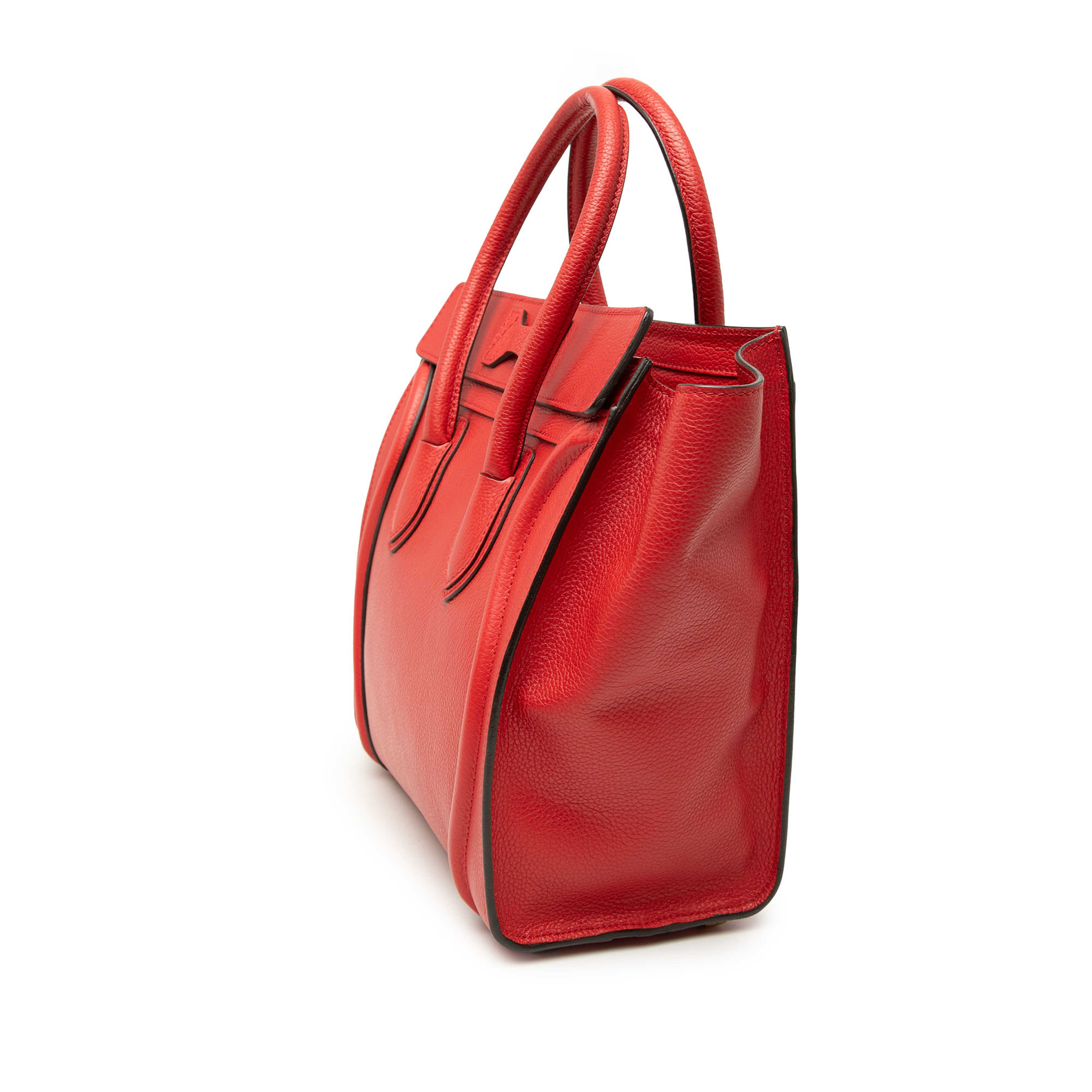 Celine Micro Calfskin Luggage Tote, från Luxclusif, i färgen red. Klicka för att öppna bilden i stort format