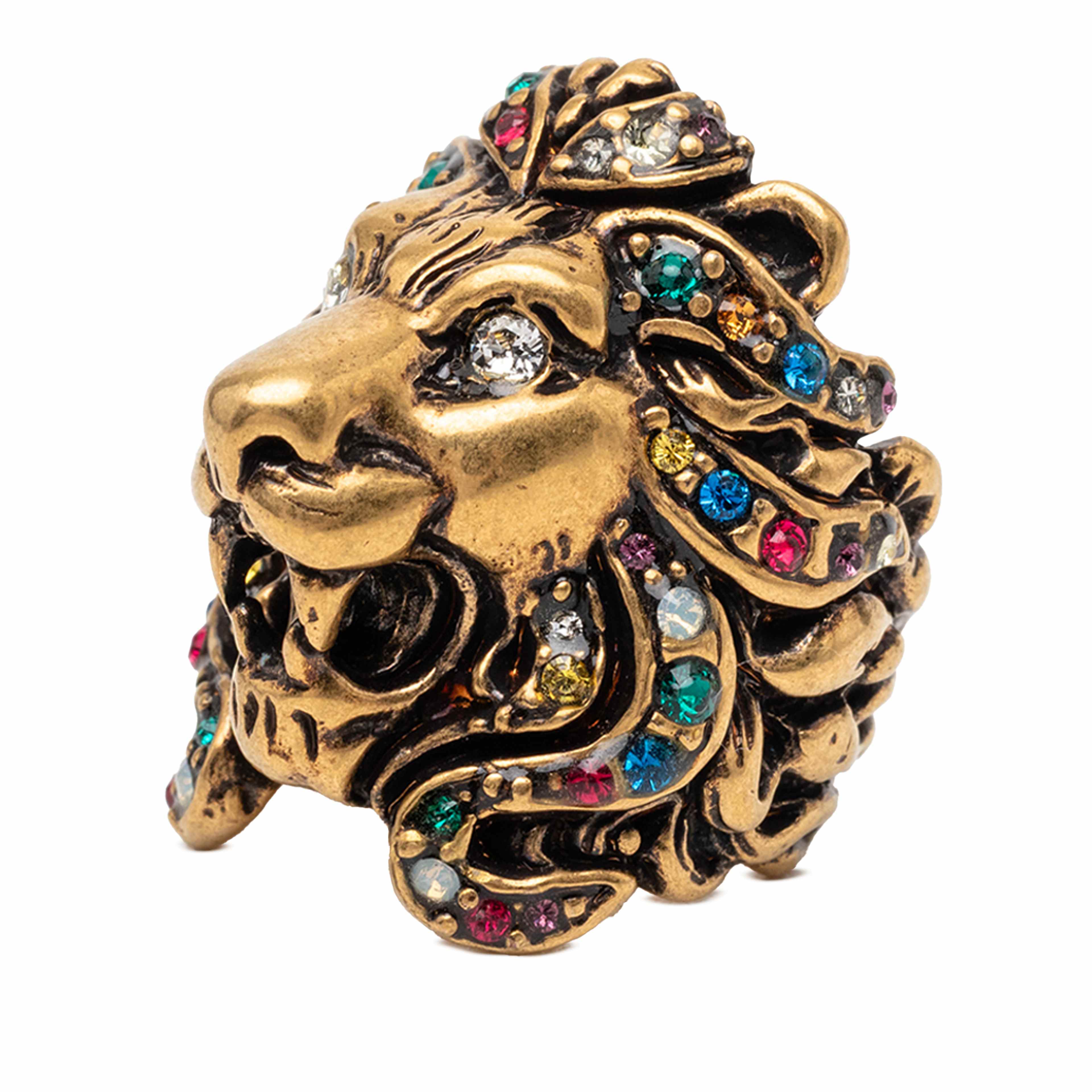 Gucci Gold Plated Crystal Lion Head Ring, från Luxclusif, i färgen gold. Klicka för att öppna bilden i stort format