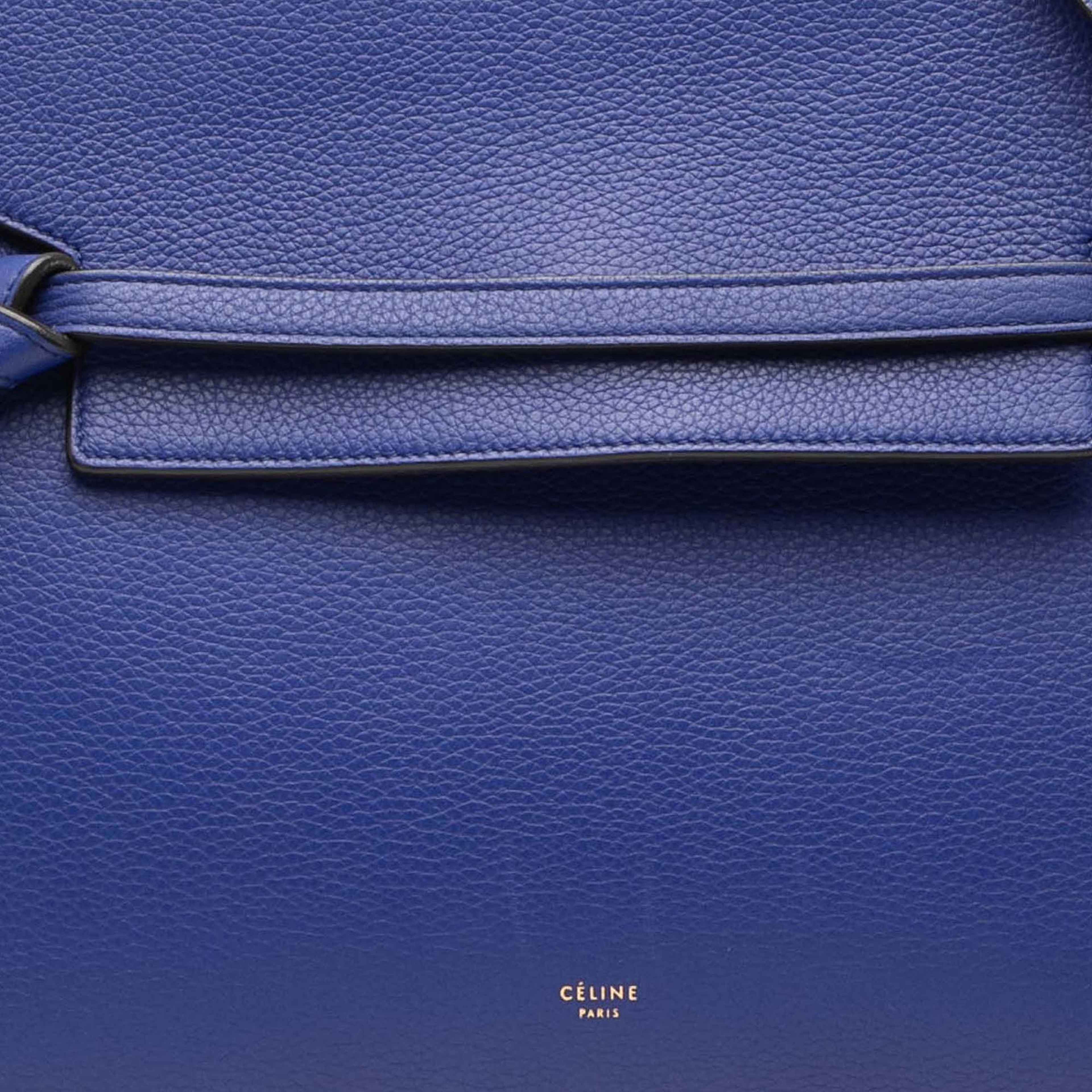Celine Mini Leather Belt Bag Satchel, från Luxclusif, i färgen blå. Klicka för att öppna bilden i stort format