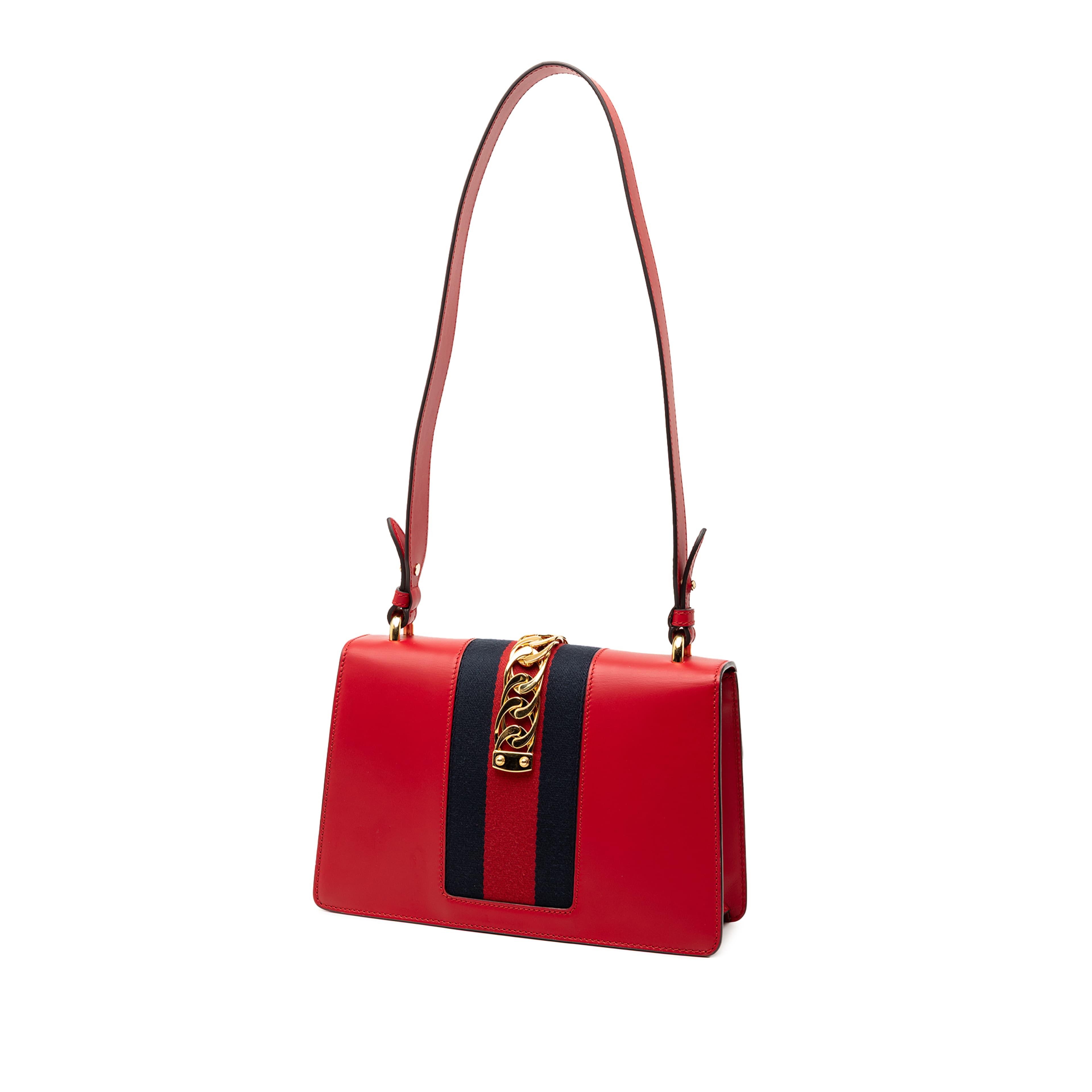 Gucci Small Leather Sylvie Web Satchel, från Luxclusif, i färgen red. Klicka för att öppna bilden i stort format