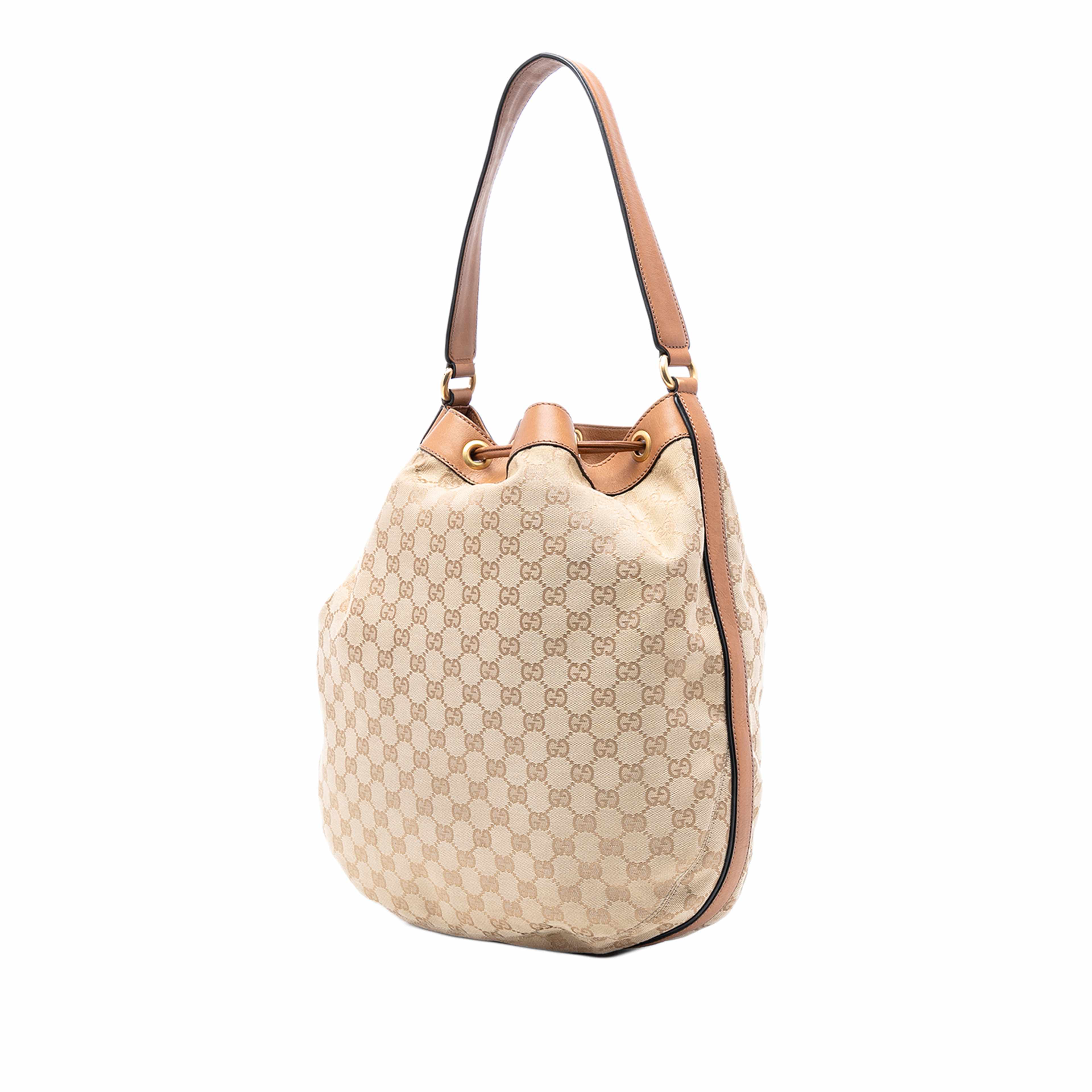 Gucci Gg Canvas Web Rania Drawstring Hobo, från Luxclusif, i färgen beige. Klicka för att öppna bilden i stort format