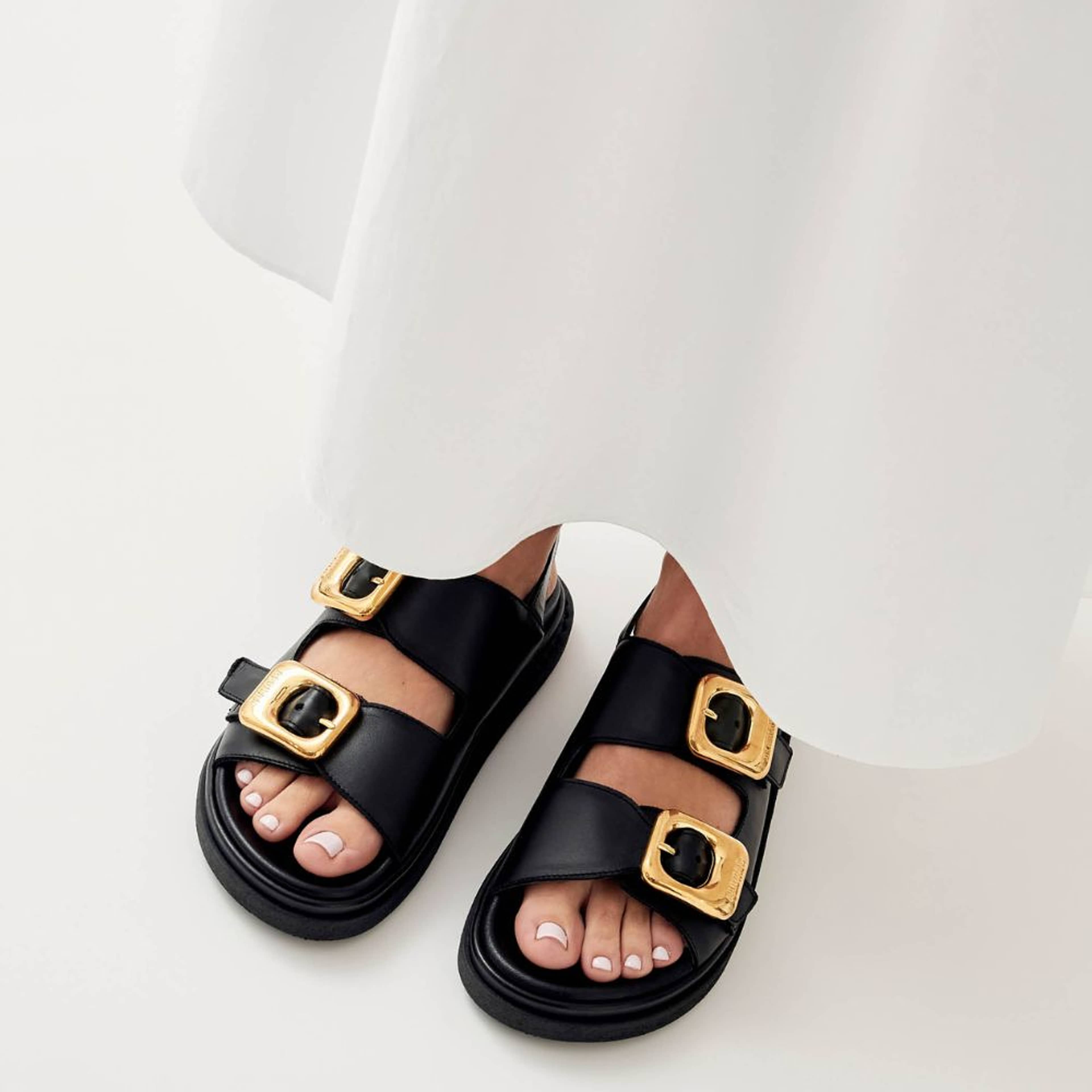 Daria Black Leather Sandals