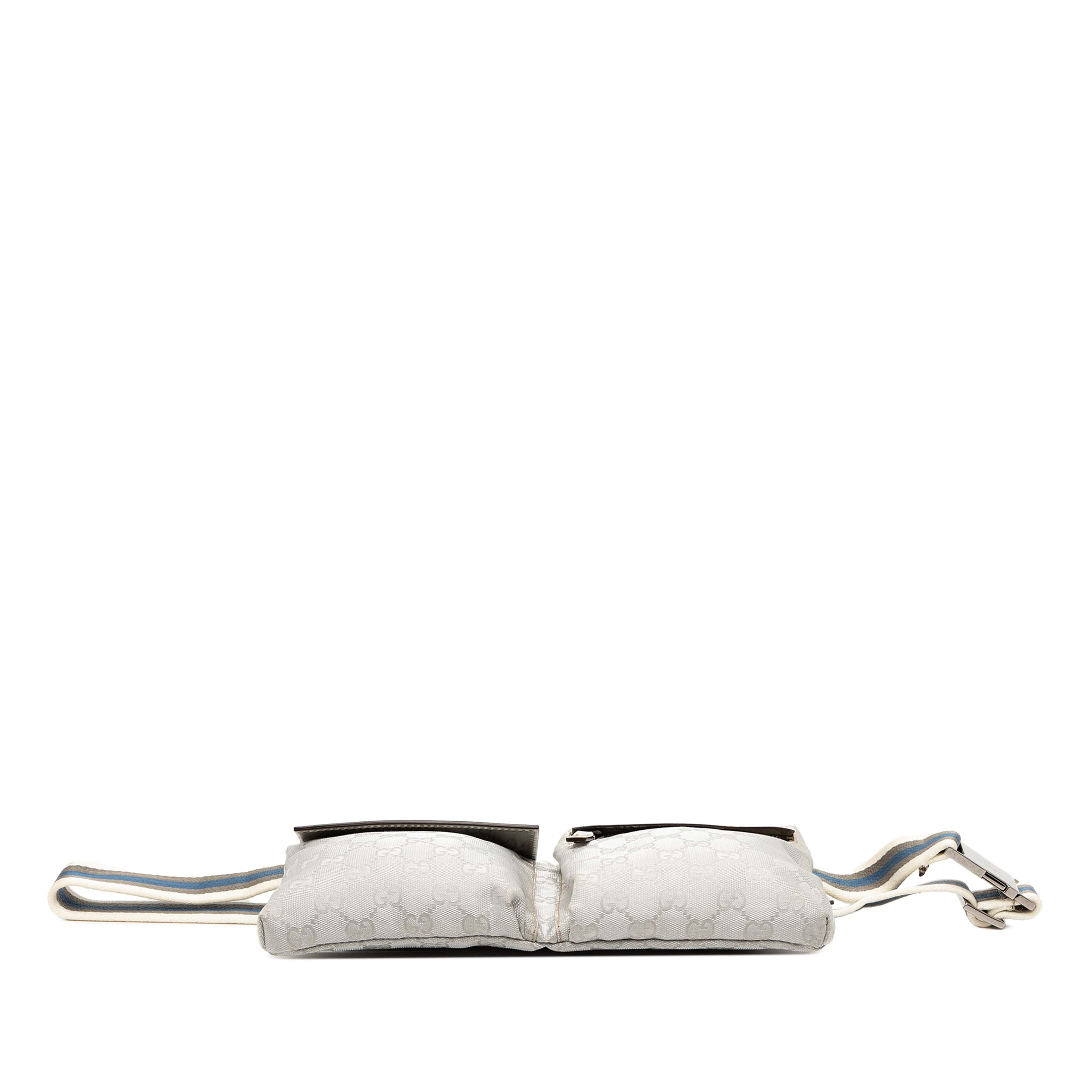 Gucci Gg Canvas Web Double Pocket Belt Bag, från Luxclusif, i färgen light gray. Klicka för att öppna bilden i stort format
