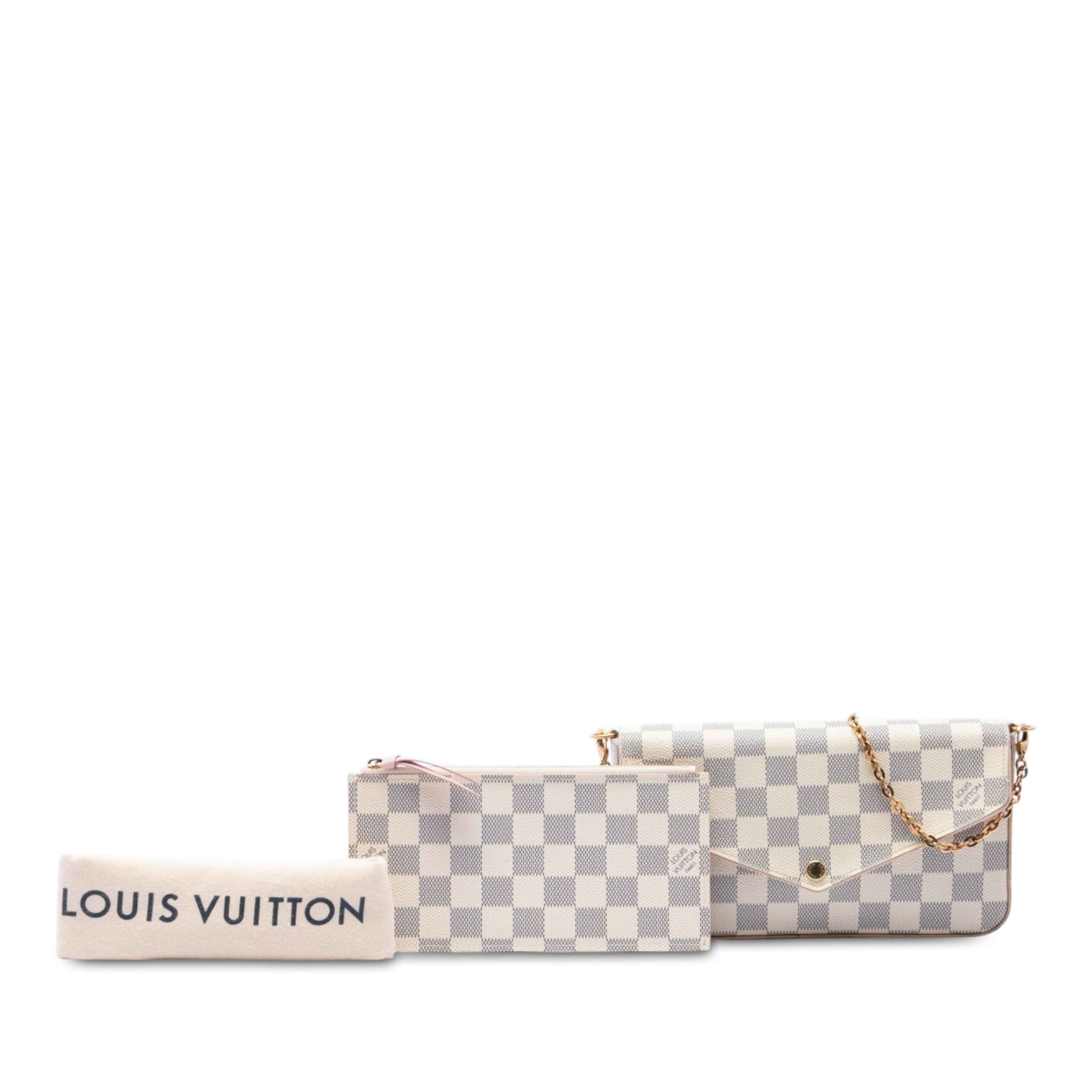 Louis Vuitton Damier Azur Pochette Felicie, från Luxclusif, i färgen vit. Klicka för att öppna bilden i stort format