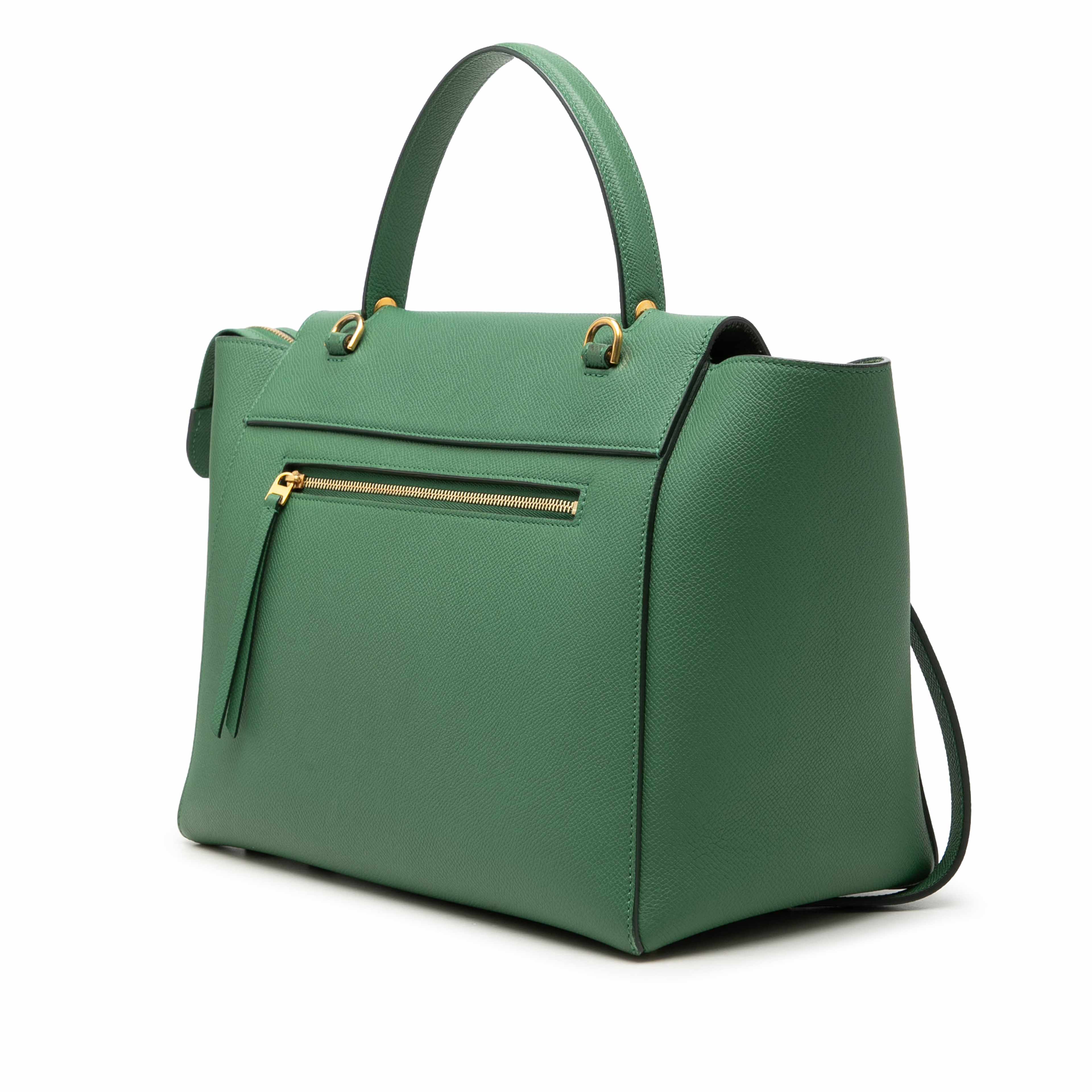Celine Mini Grained Calfskin Belt Bag, från Luxclusif, i färgen grön. Klicka för att öppna bilden i stort format