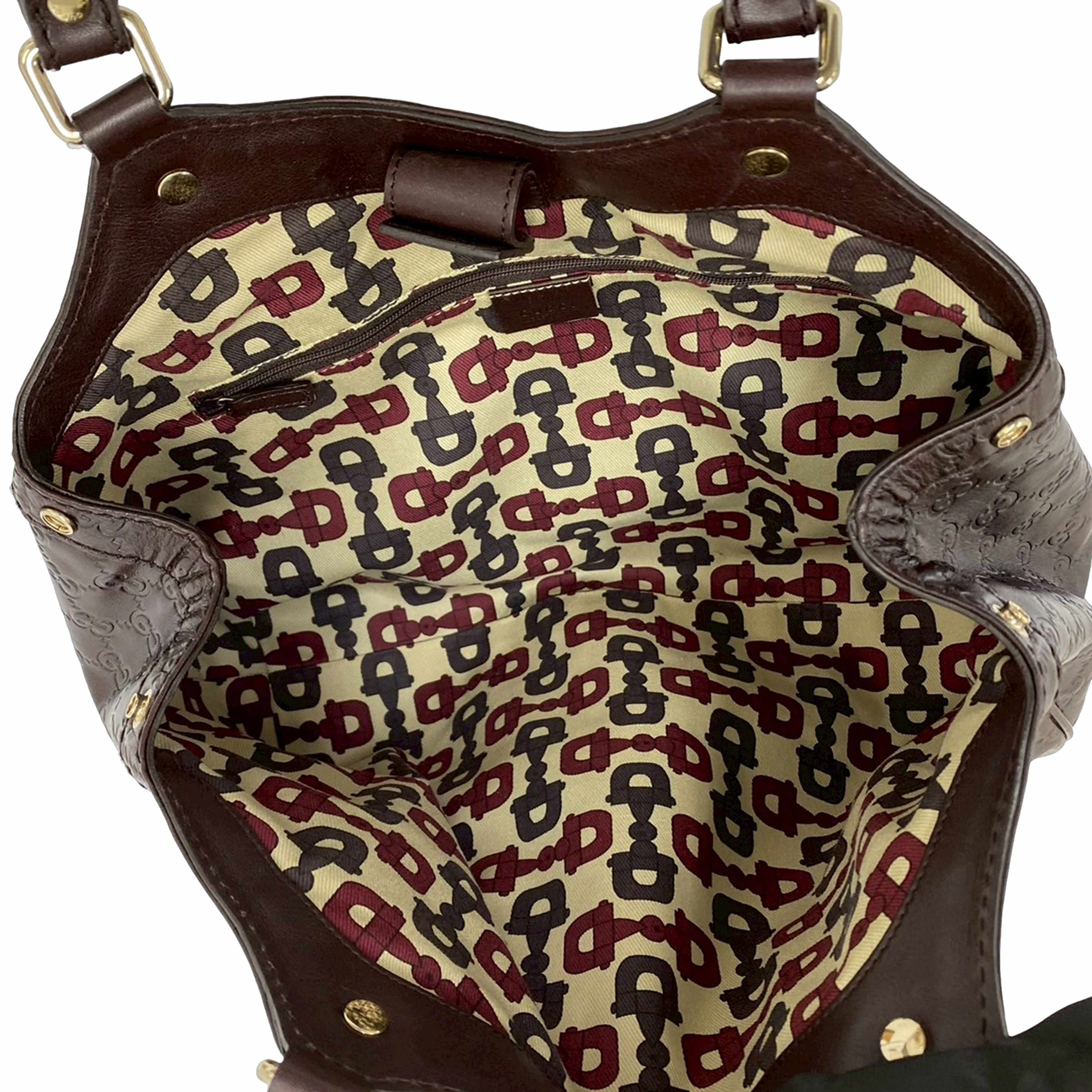Gucci Medium Guccissima Sukey Tote, från Luxclusif, i färgen dark brown. Klicka för att öppna bilden i stort format