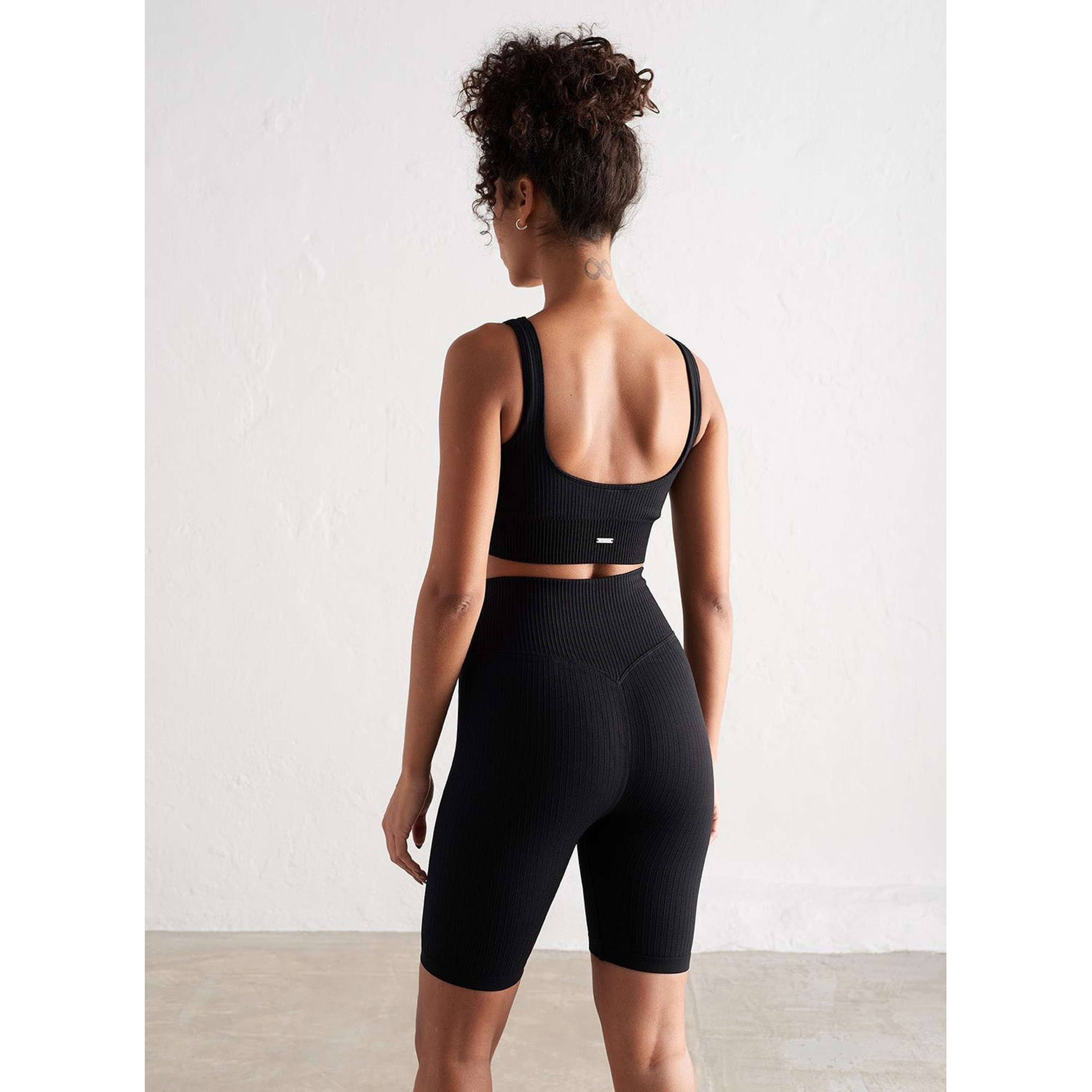 Black Ribbed Seamless Biker Shorts