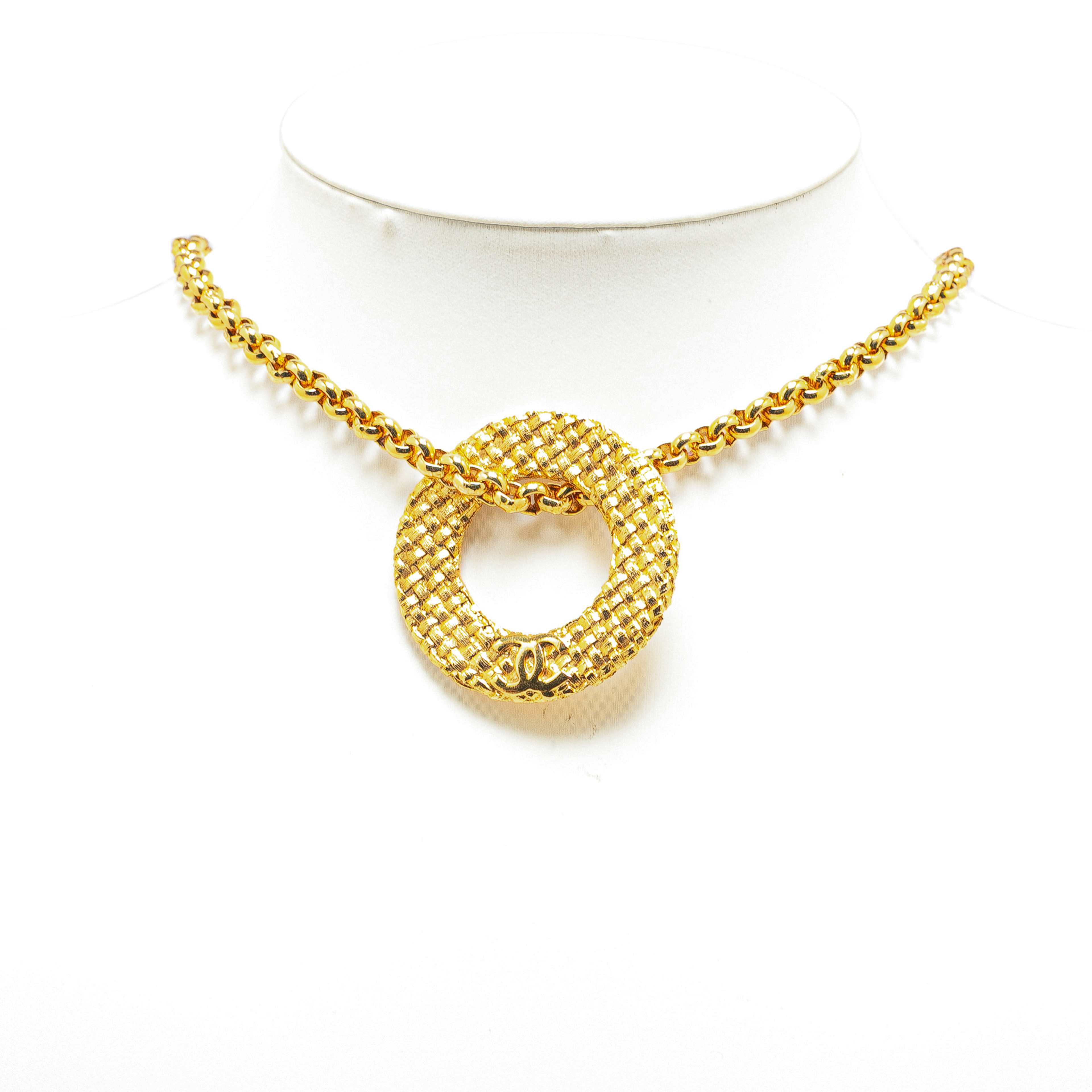 Chanel Gold Plated Round Pendant Necklace