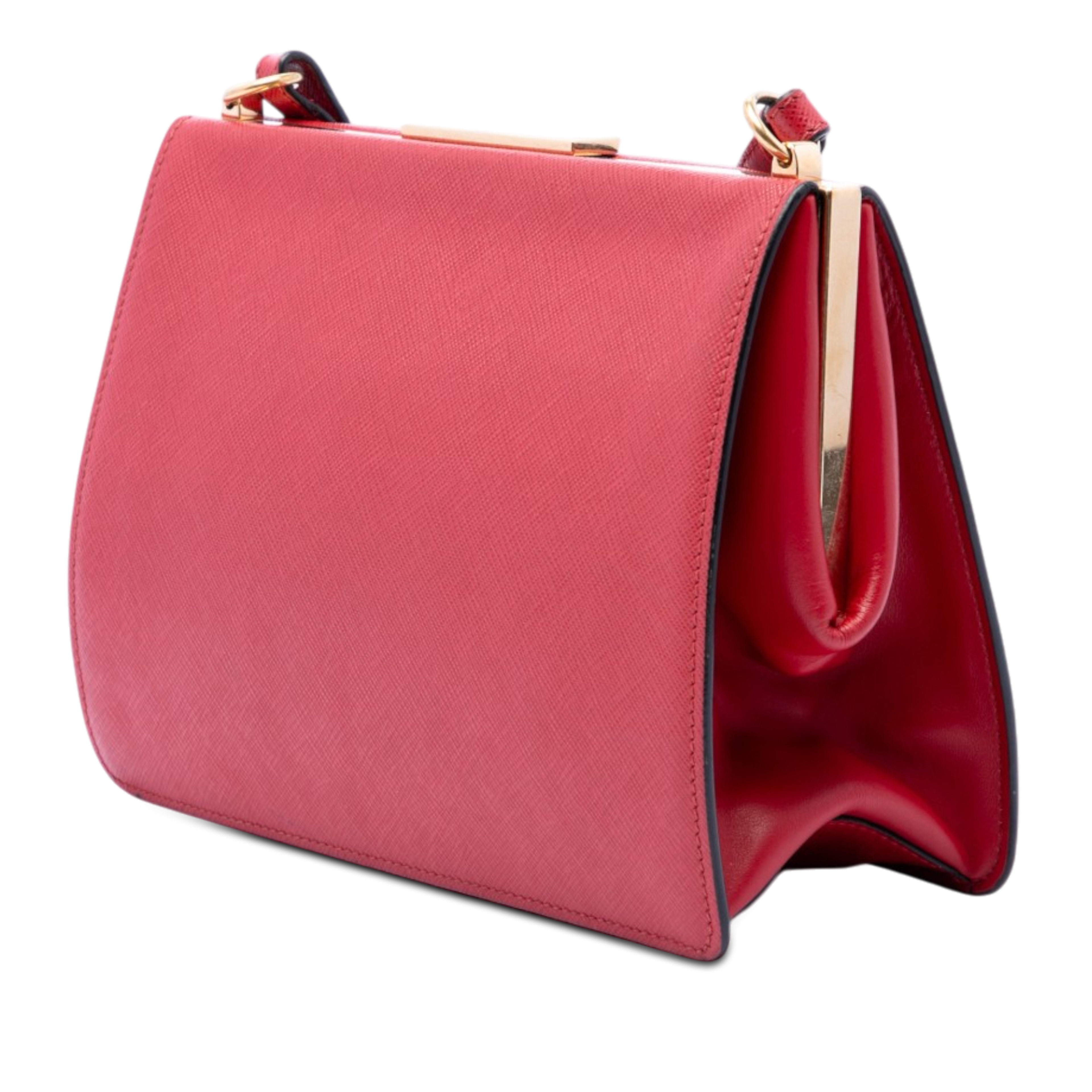 Prada Saffiano And City Calf Light Frame Crossbody, från Luxclusif, i färgen röd. Klicka för att öppna bilden i stort format