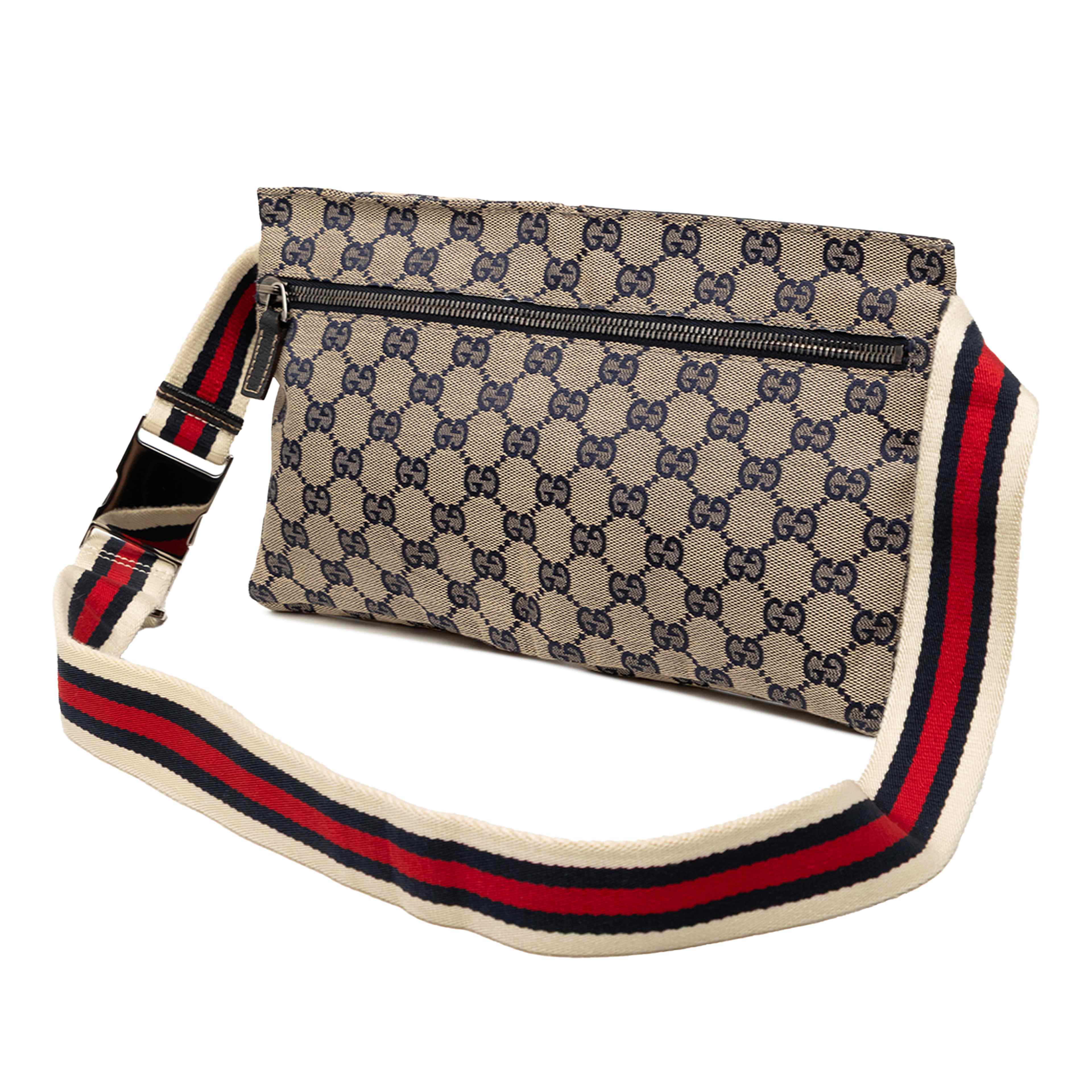 Gucci Gg Canvas Web Double Pocket Belt Bag, från Luxclusif, i färgen beige. Klicka för att öppna bilden i stort format