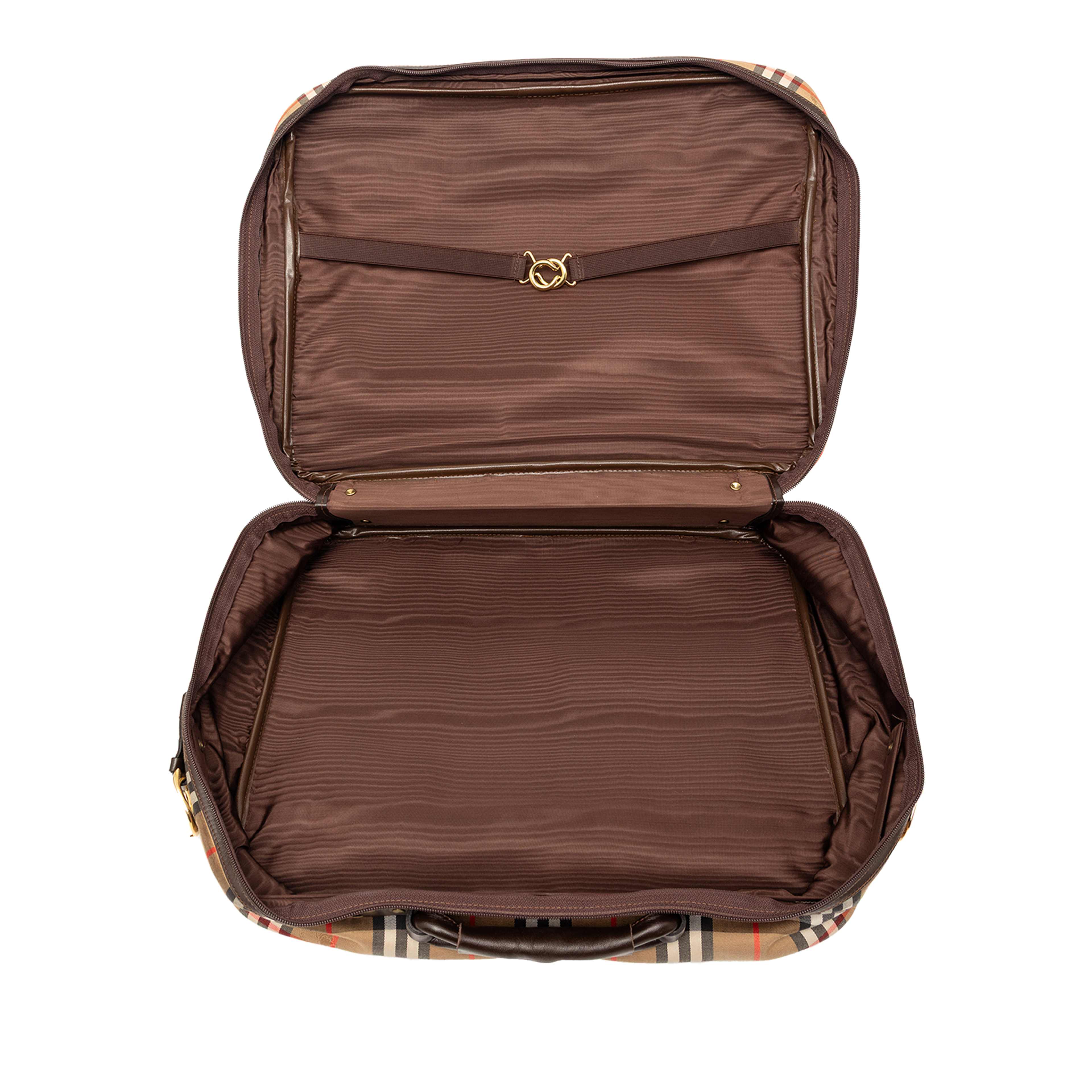 Burberry Haymarket Check Canvas Briefcase, från Luxclusif, i färgen beige. Klicka för att öppna bilden i stort format