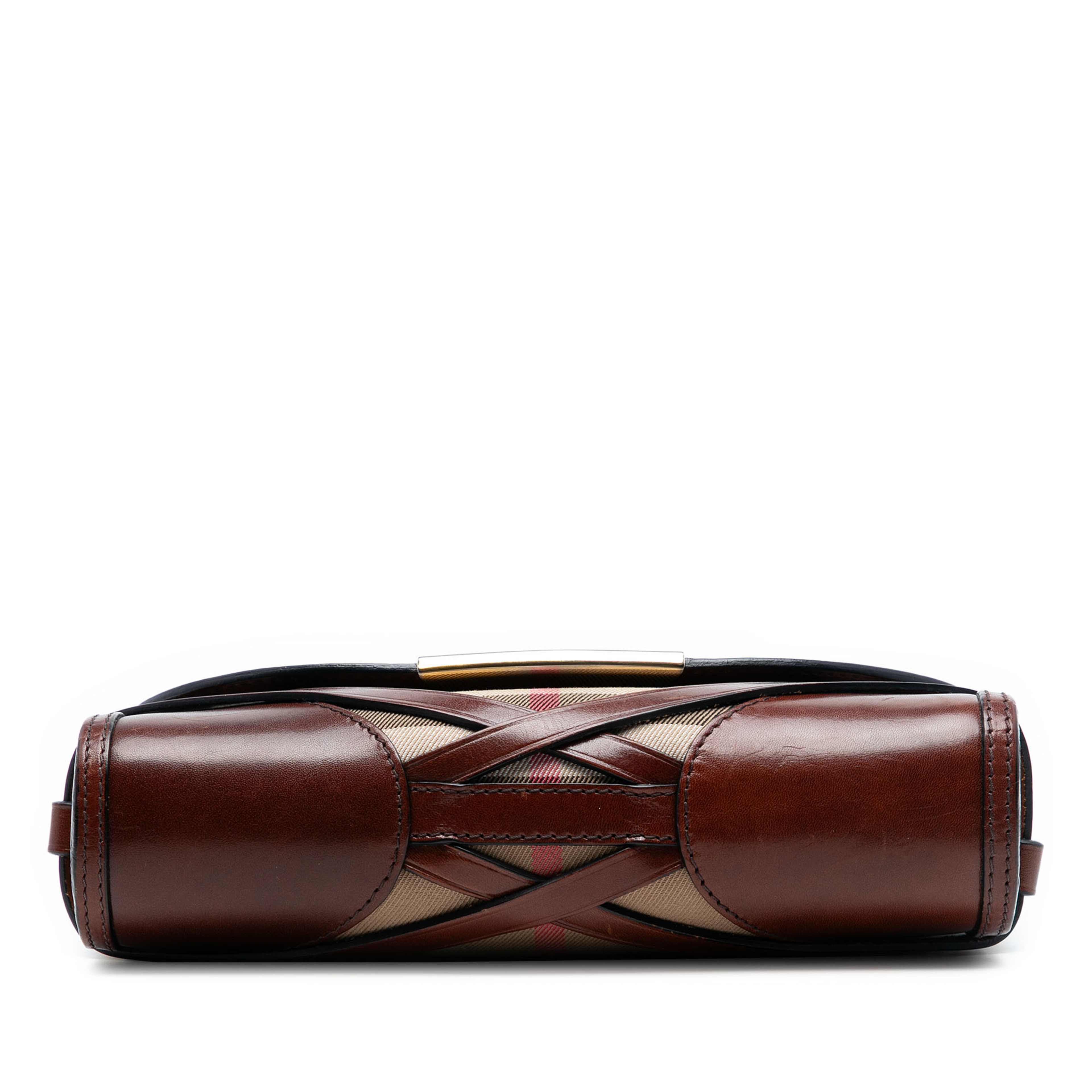 Burberry Leather And House Check Canvas Bridle Abbott Crossbody, från Luxclusif, i färgen brown. Klicka för att öppna bilden i stort format