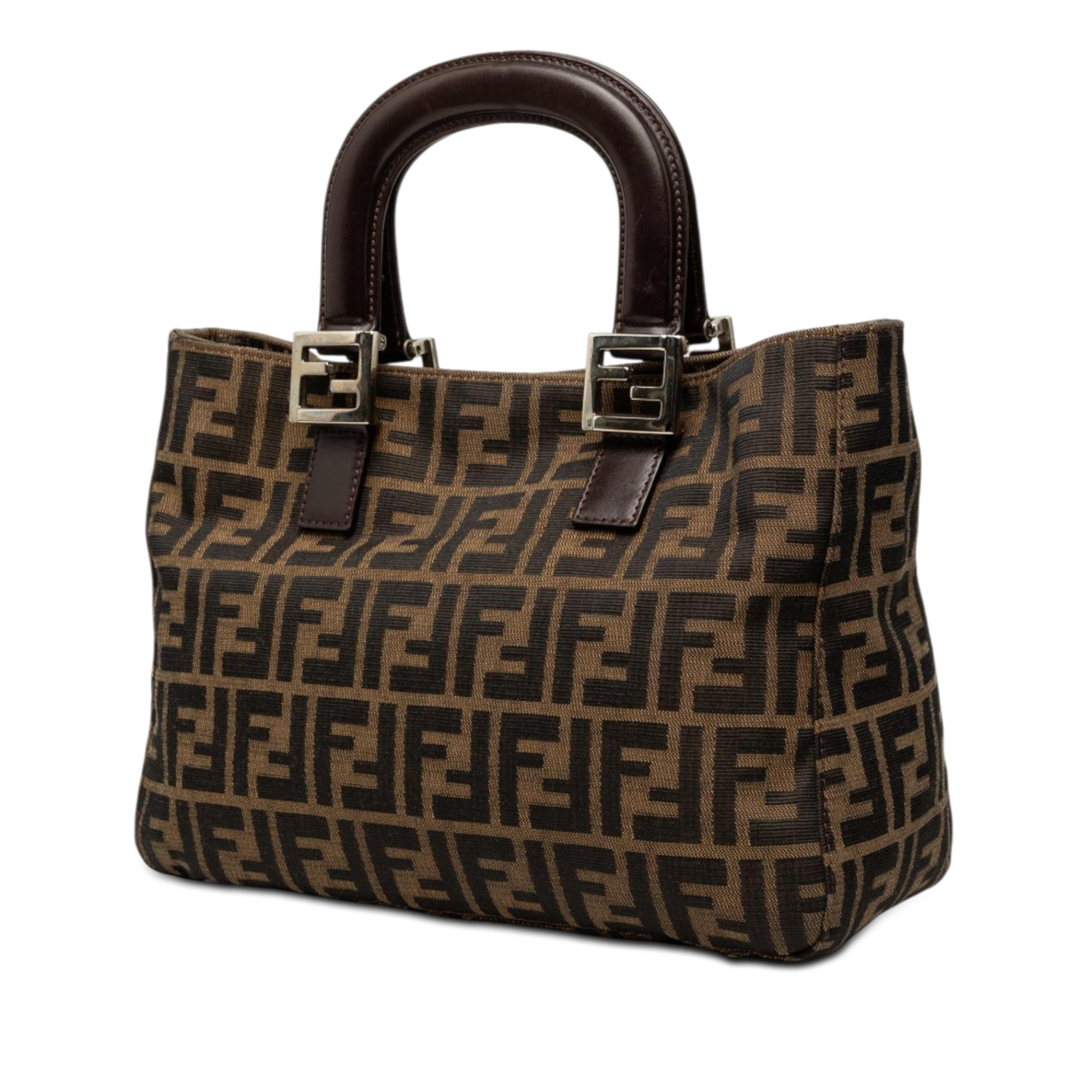 Fendi Small Zucca Canvas Twins Tote, från Luxclusif, i färgen brun. Klicka för att öppna bilden i stort format