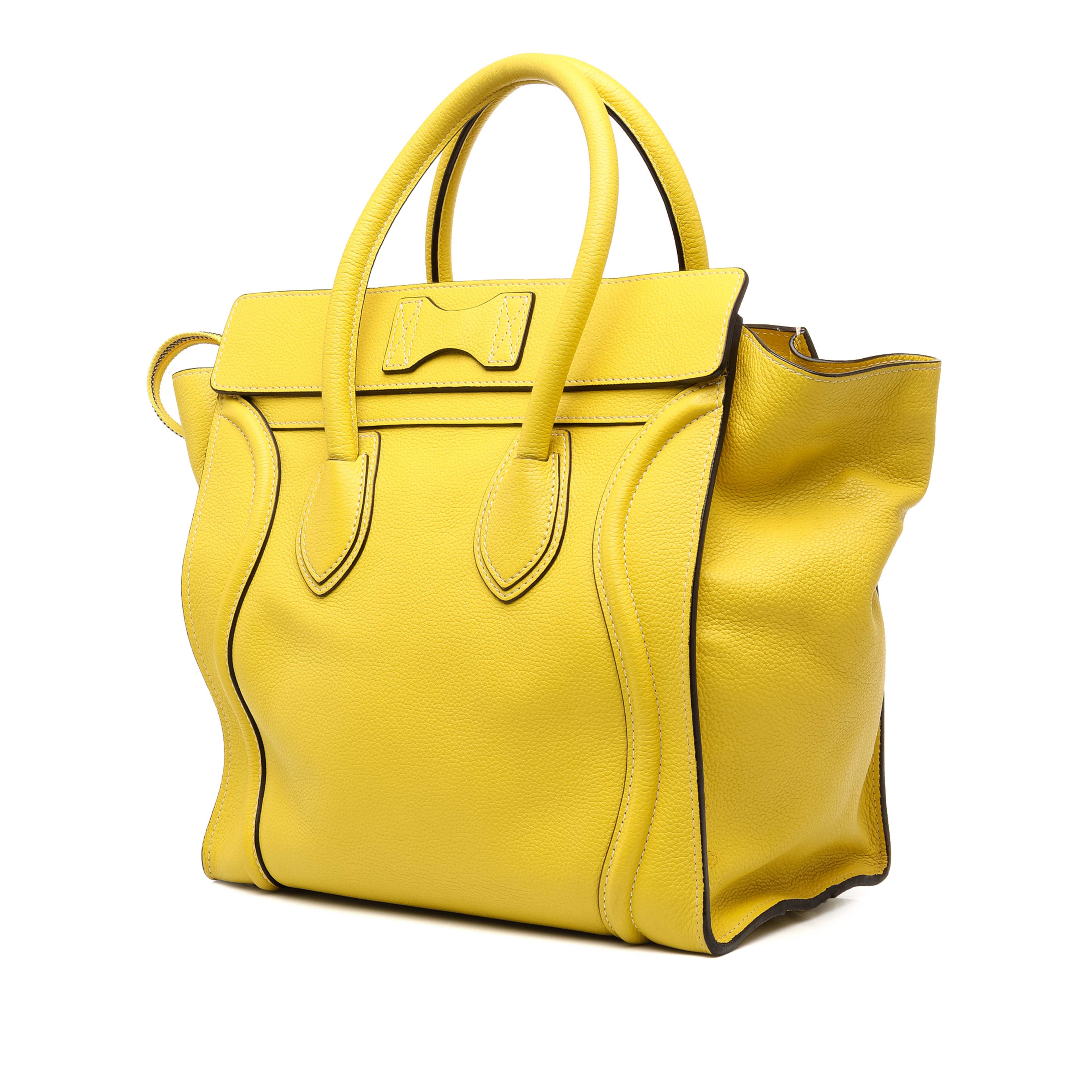 Celine Mini Drummed Calfskin Luggage Tote, från Luxclusif, i färgen gul. Klicka för att öppna bilden i stort format