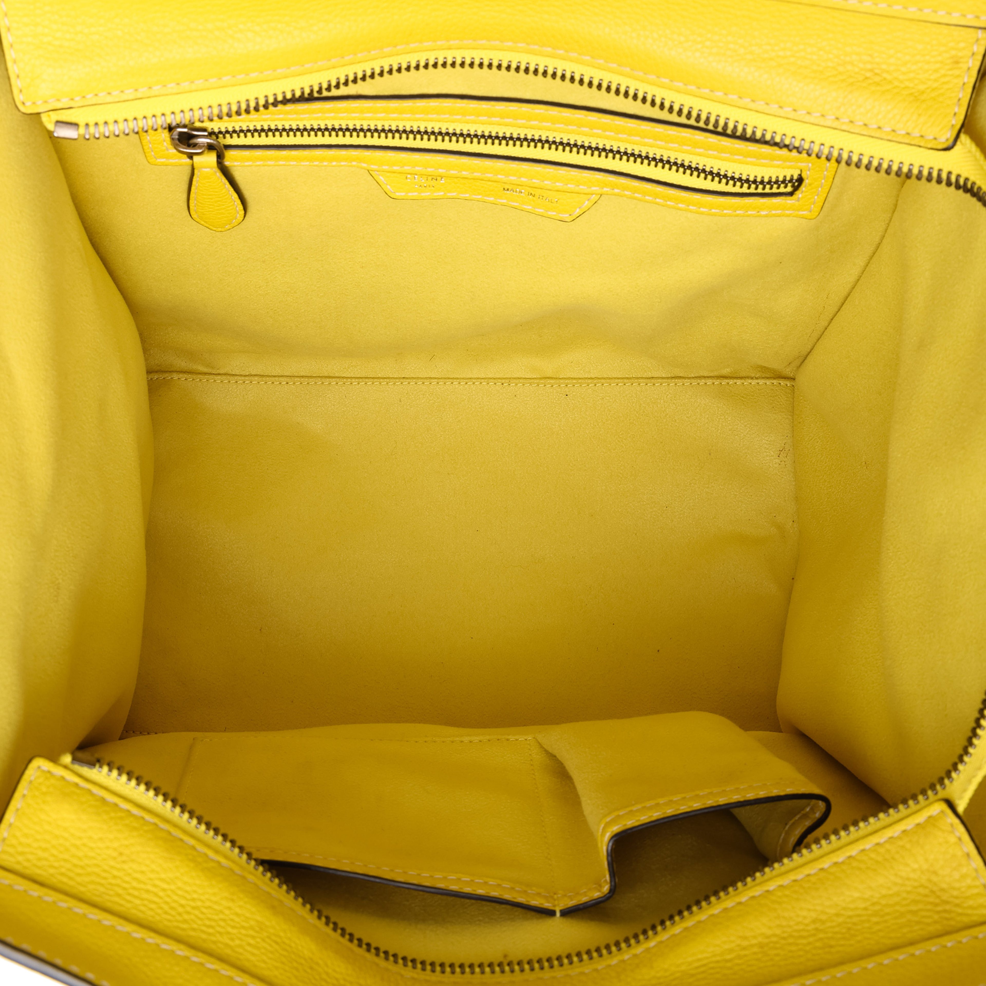 Celine Mini Drummed Calfskin Luggage Tote, från Luxclusif, i färgen gul. Klicka för att öppna bilden i stort format