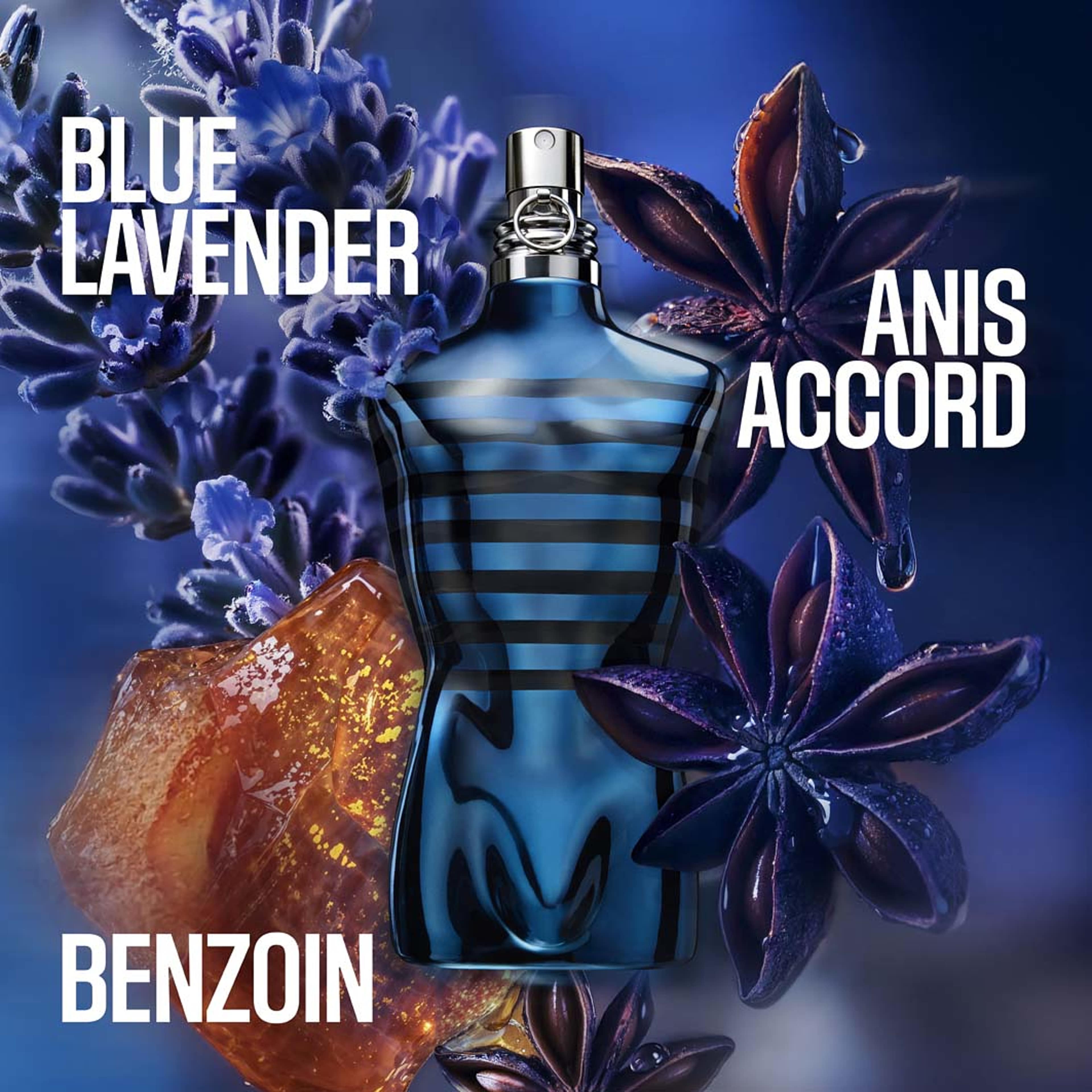 Le Male In Blue Eau de parfum, från Jean Paul Gaultier. Klicka för att öppna bilden i stort format