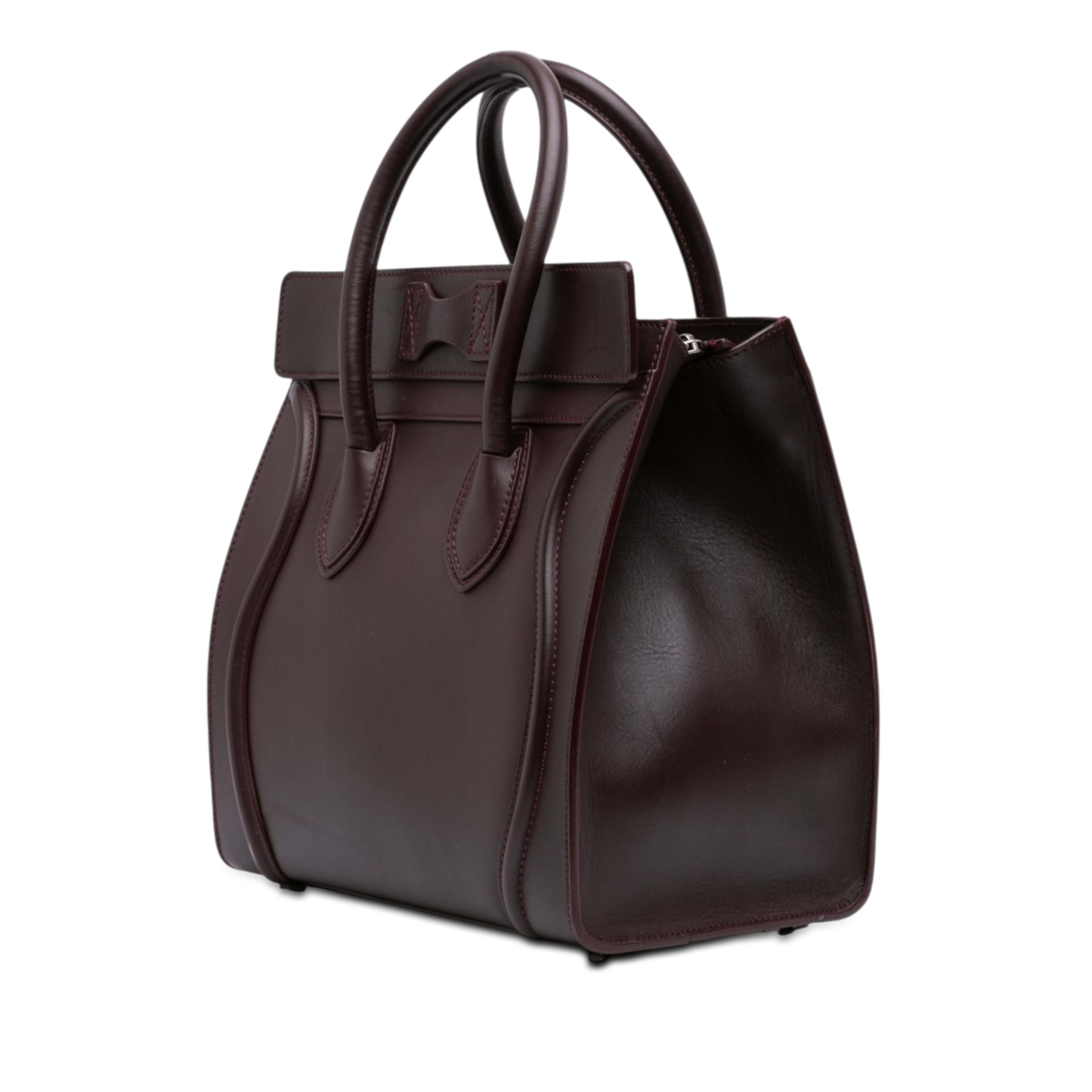 Celine Mini Smooth Calfskin Luggage Tote, från Luxclusif, i färgen röd. Klicka för att öppna bilden i stort format