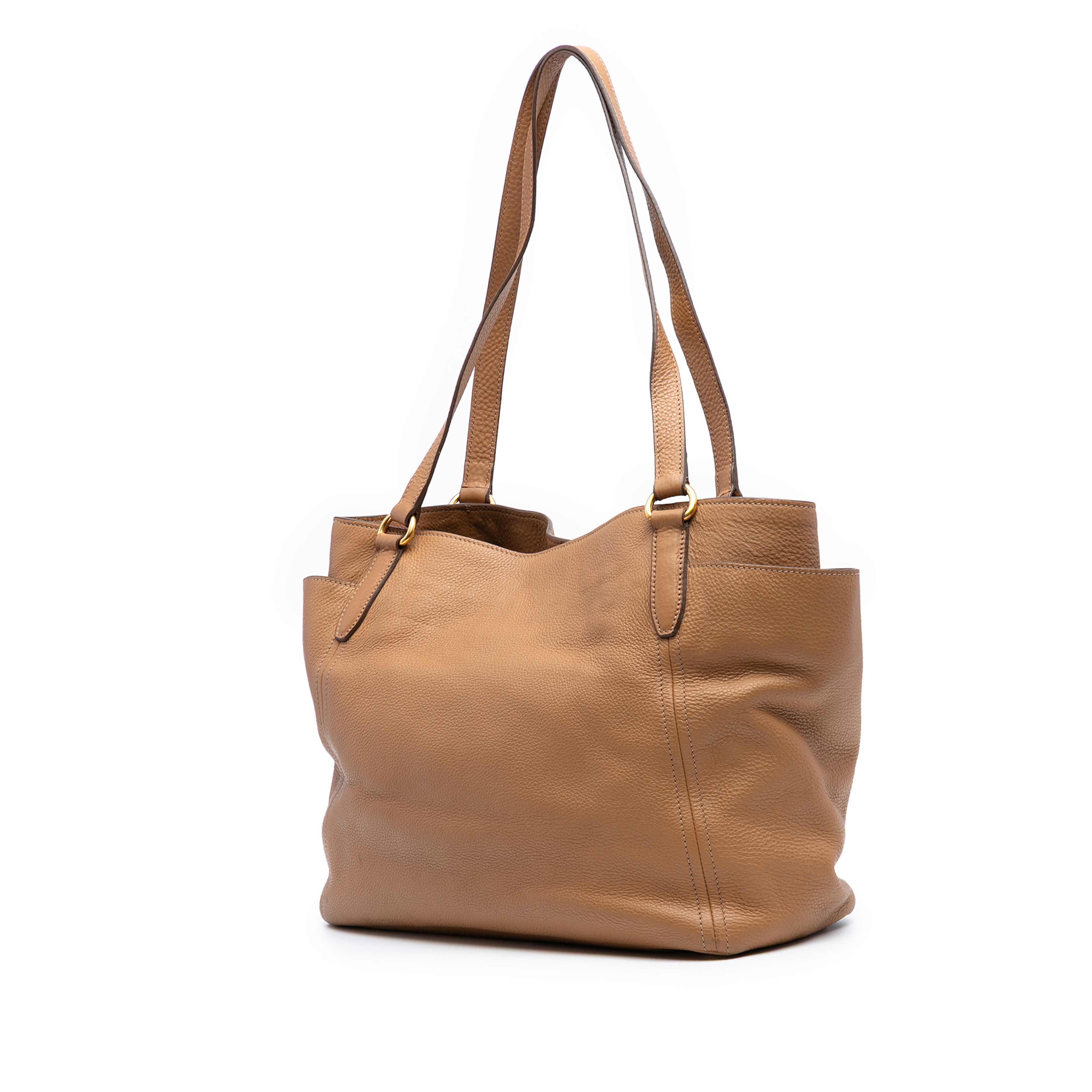 Prada Vitello Daino Double Pocket Tote, från Luxclusif, i färgen brown. Klicka för att öppna bilden i stort format