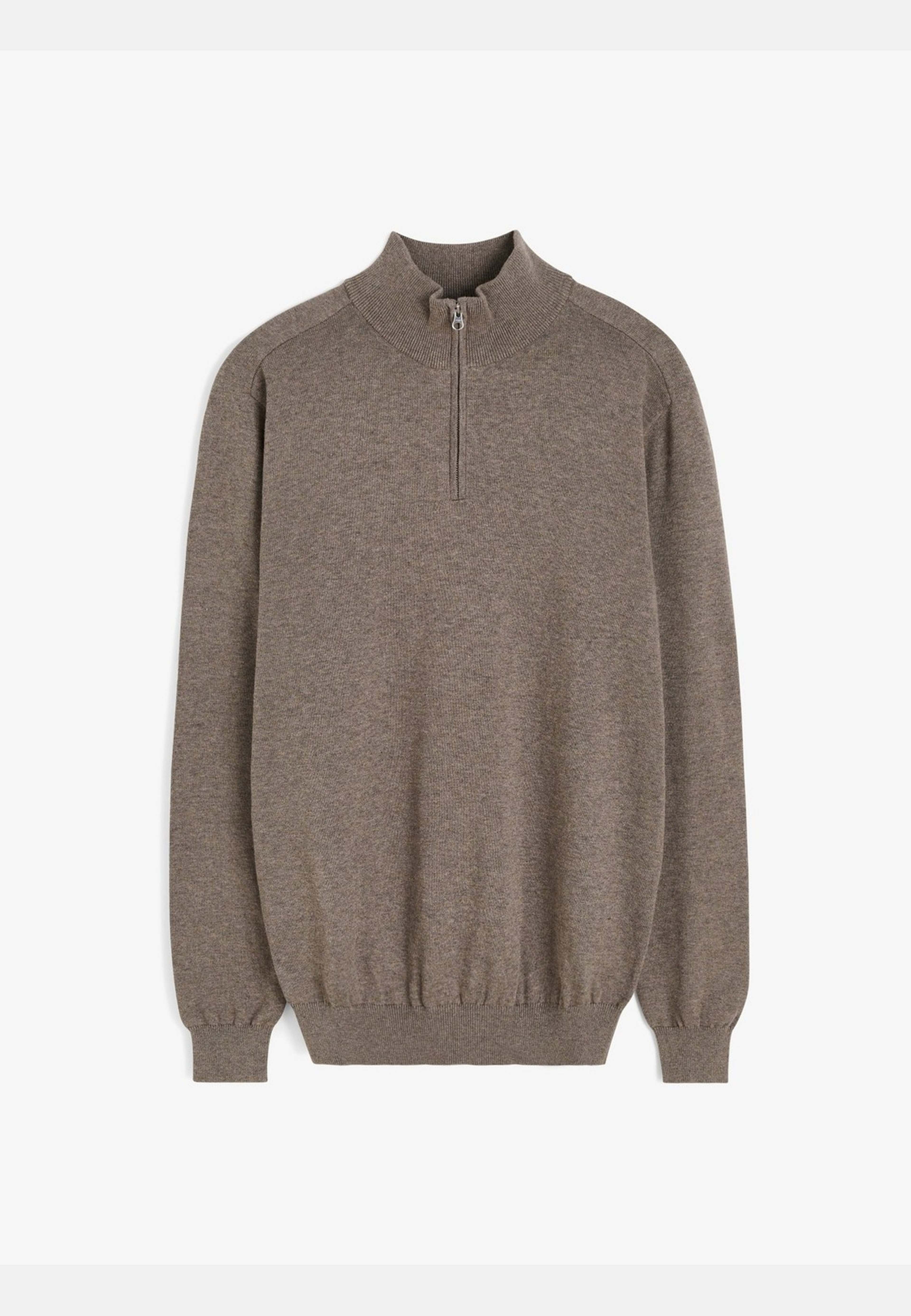 Cotton Plain Knitted Half Zipper Sweater (alex), från John Henric, i färgen mid brown. Klicka för att öppna bilden i stort format