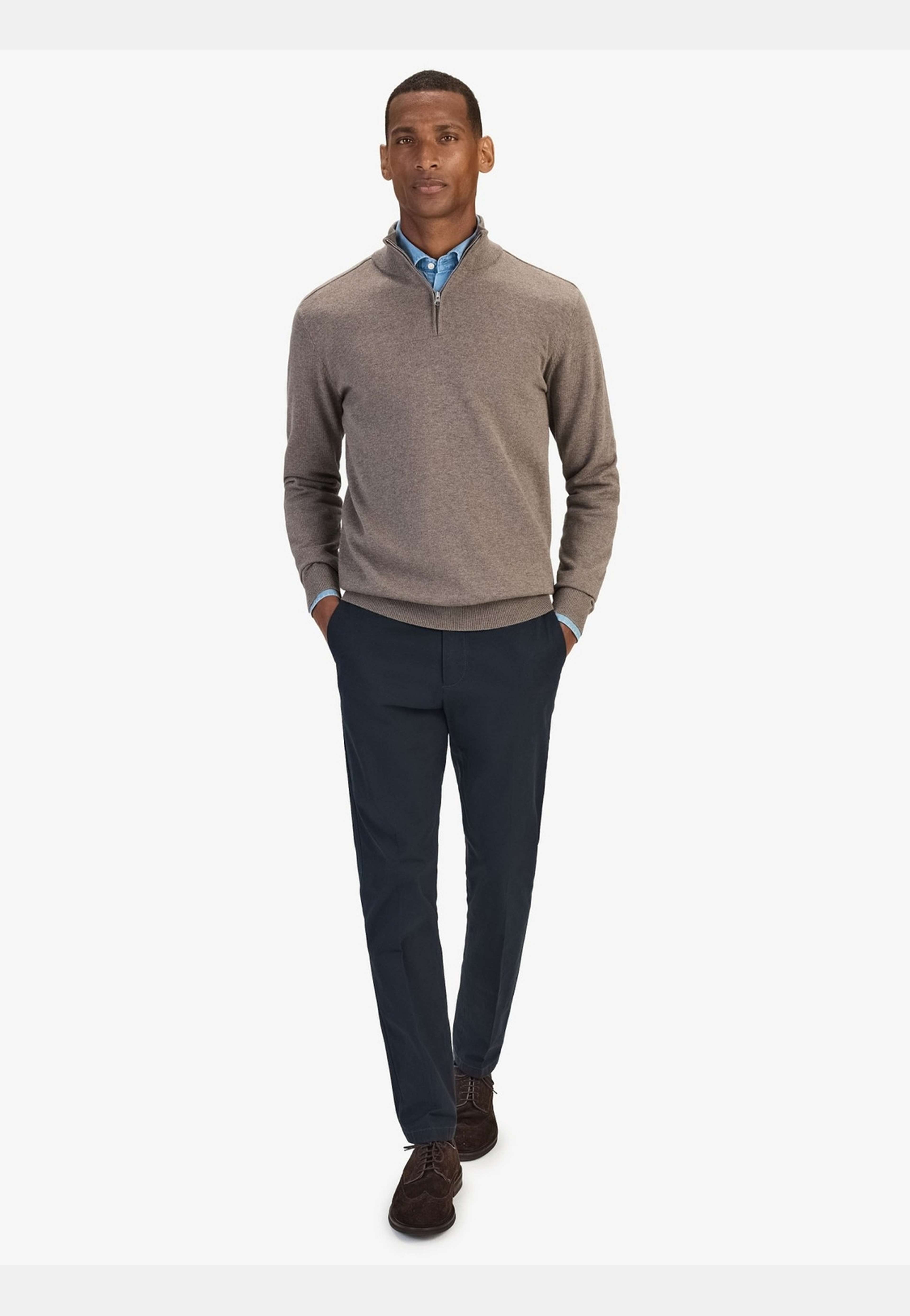 Cotton Plain Knitted Half Zipper Sweater (alex), från John Henric, i färgen mid brown. Klicka för att öppna bilden i stort format