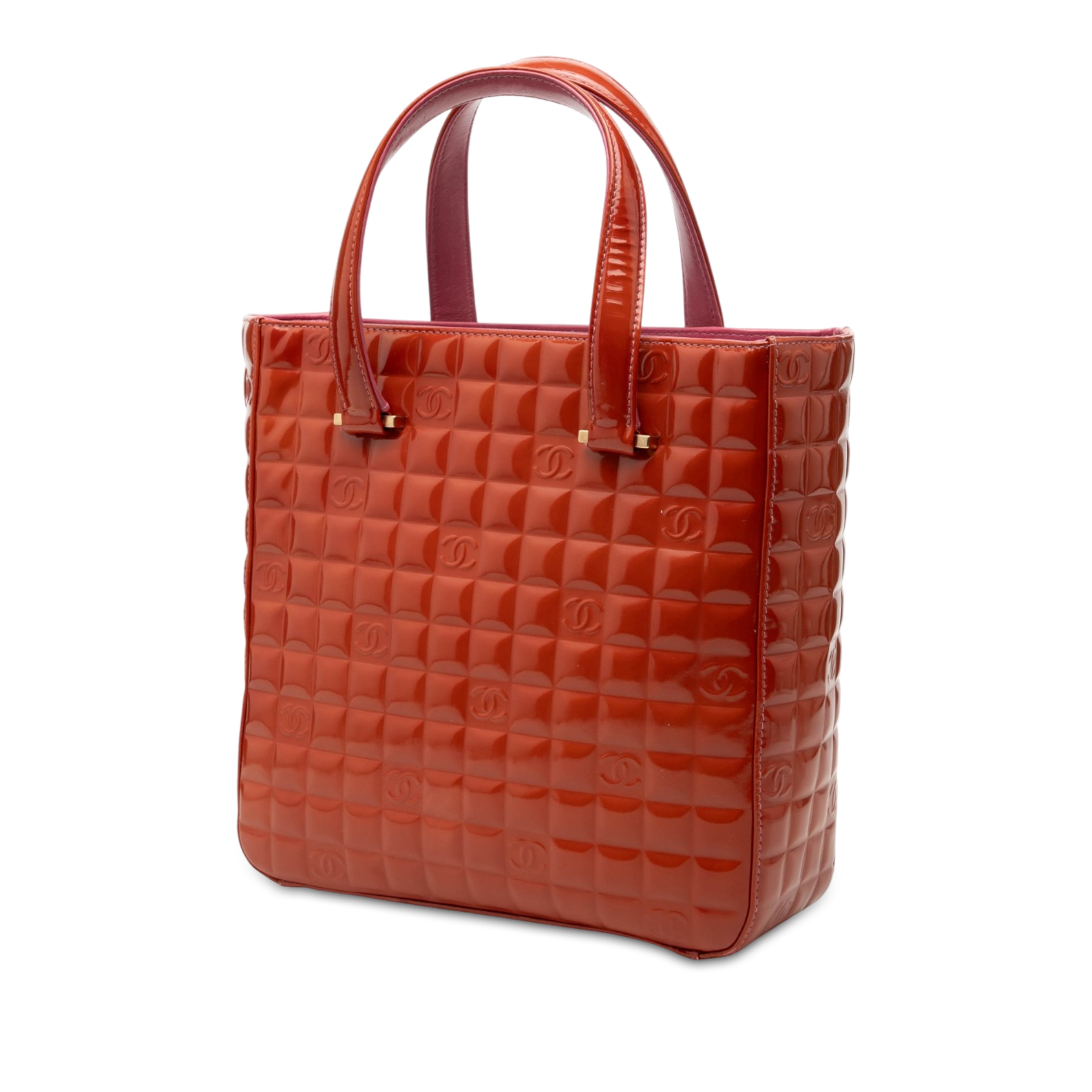 Chanel Cc Chocolate Bar Patent Tote, från Luxclusif, i färgen orange. Klicka för att öppna bilden i stort format