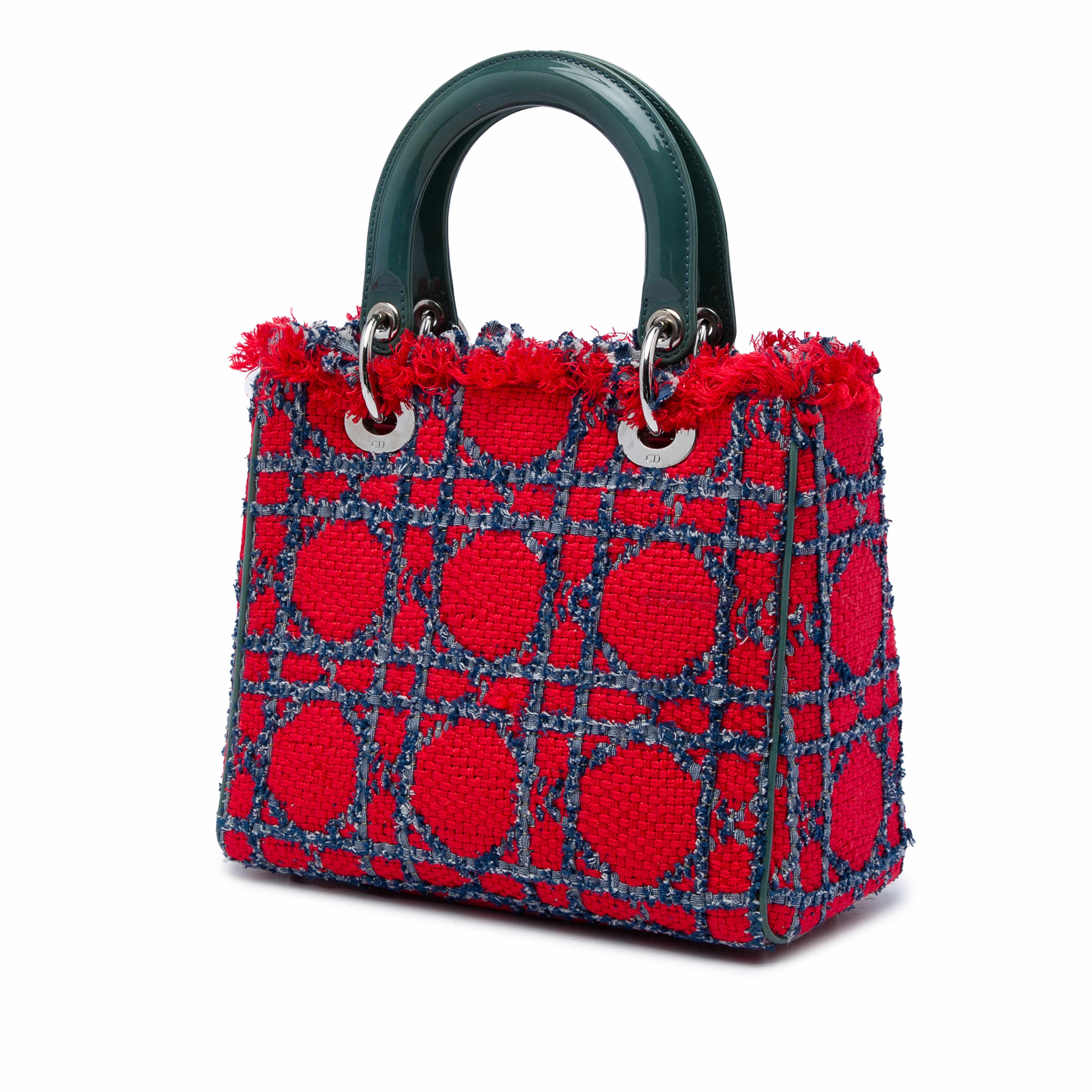 Dior Medium Tweed Cannage Fringe Lady Dior, från Luxclusif, i färgen röd. Klicka för att öppna bilden i stort format