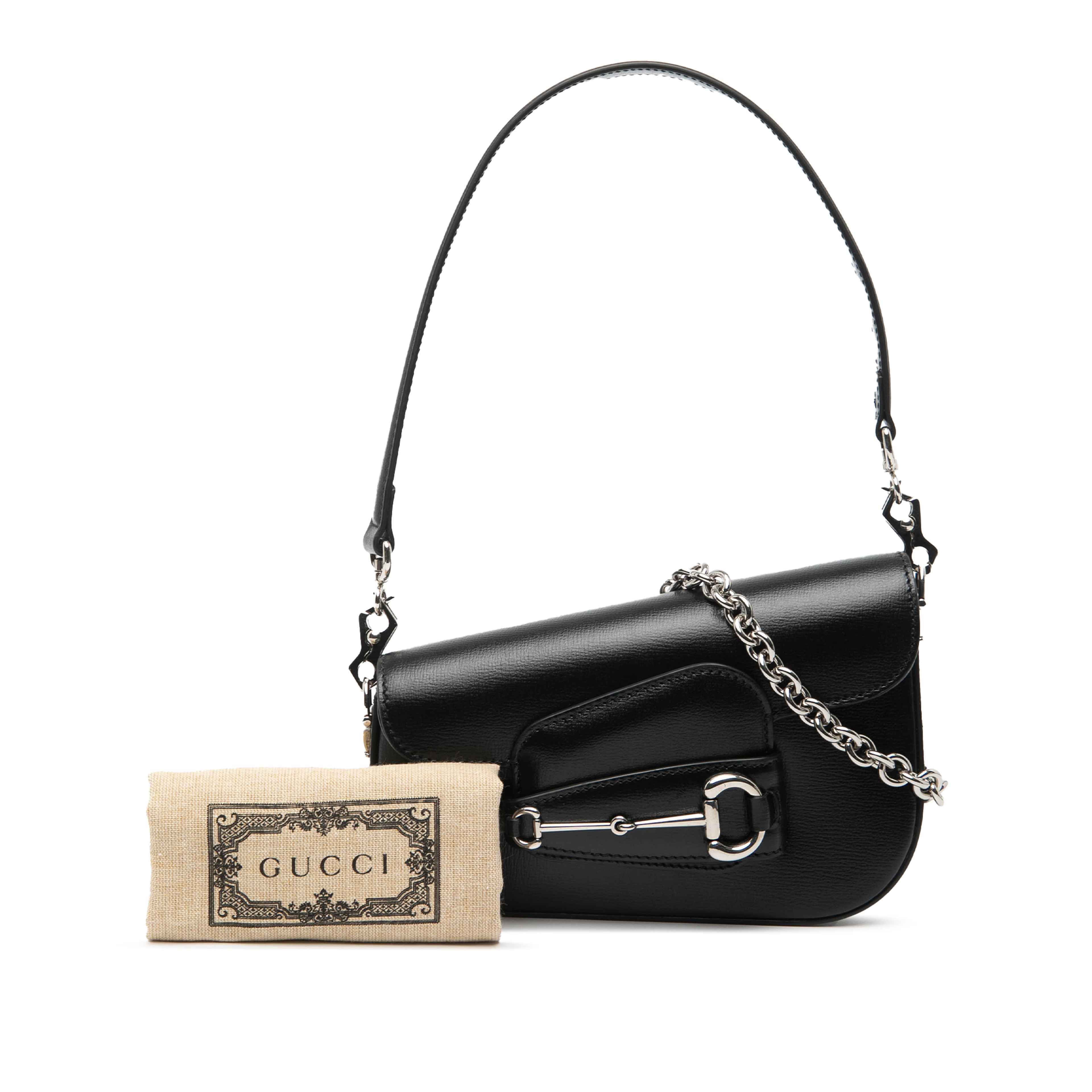 Gucci Mini Leather Asymmetric Horsebit 1955 Satchel, från Luxclusif, i färgen brun. Klicka för att öppna bilden i stort format