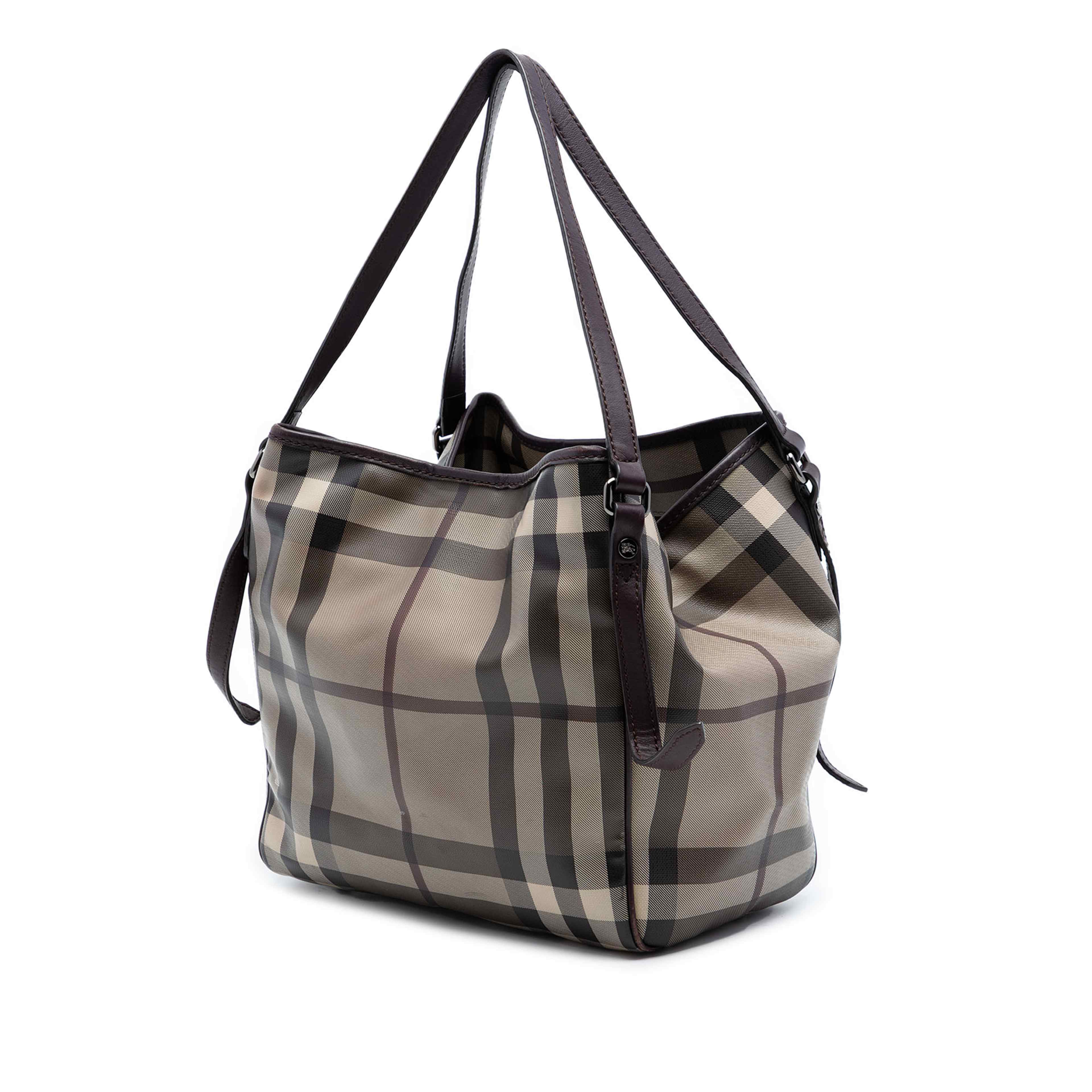 Burberry Small Smoke Check Coated Canvas Canterbury Tote, från Luxclusif, i färgen brown. Klicka för att öppna bilden i stort format