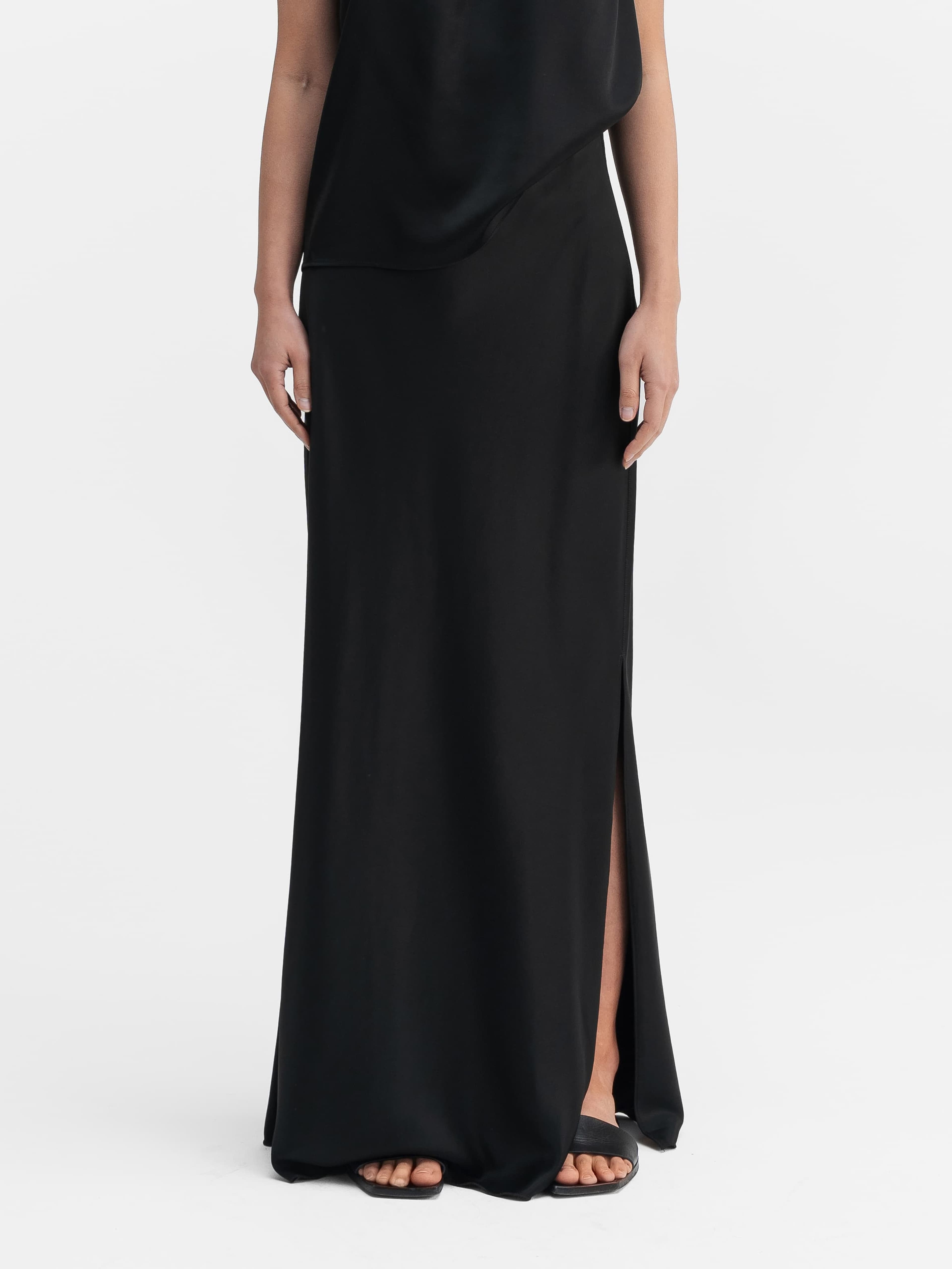 Hana Long Logo Satin Skirt