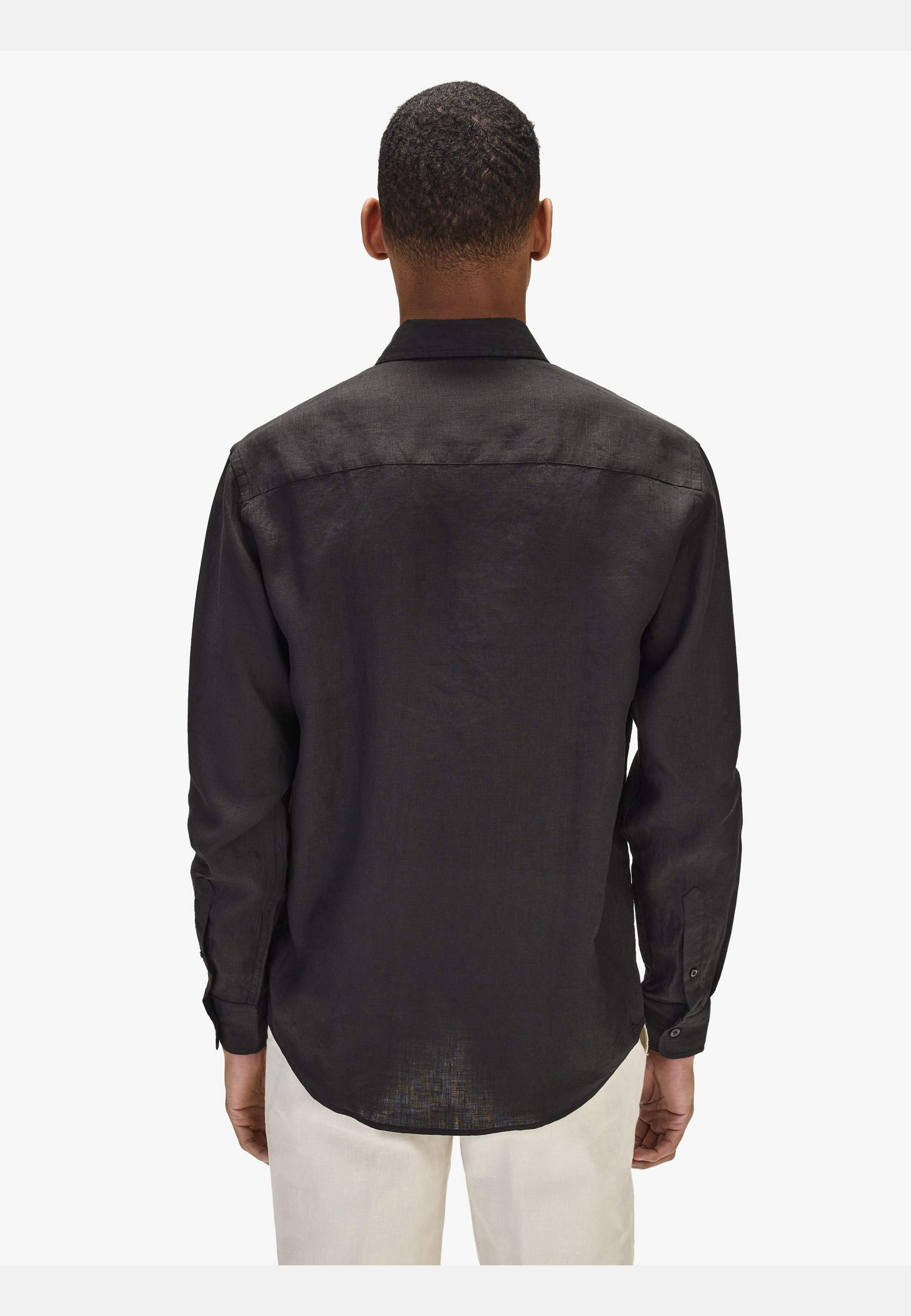 Casual Linen Shirt Solid Pointed Collar, från John Henric, i färgen black. Klicka för att öppna bilden i stort format