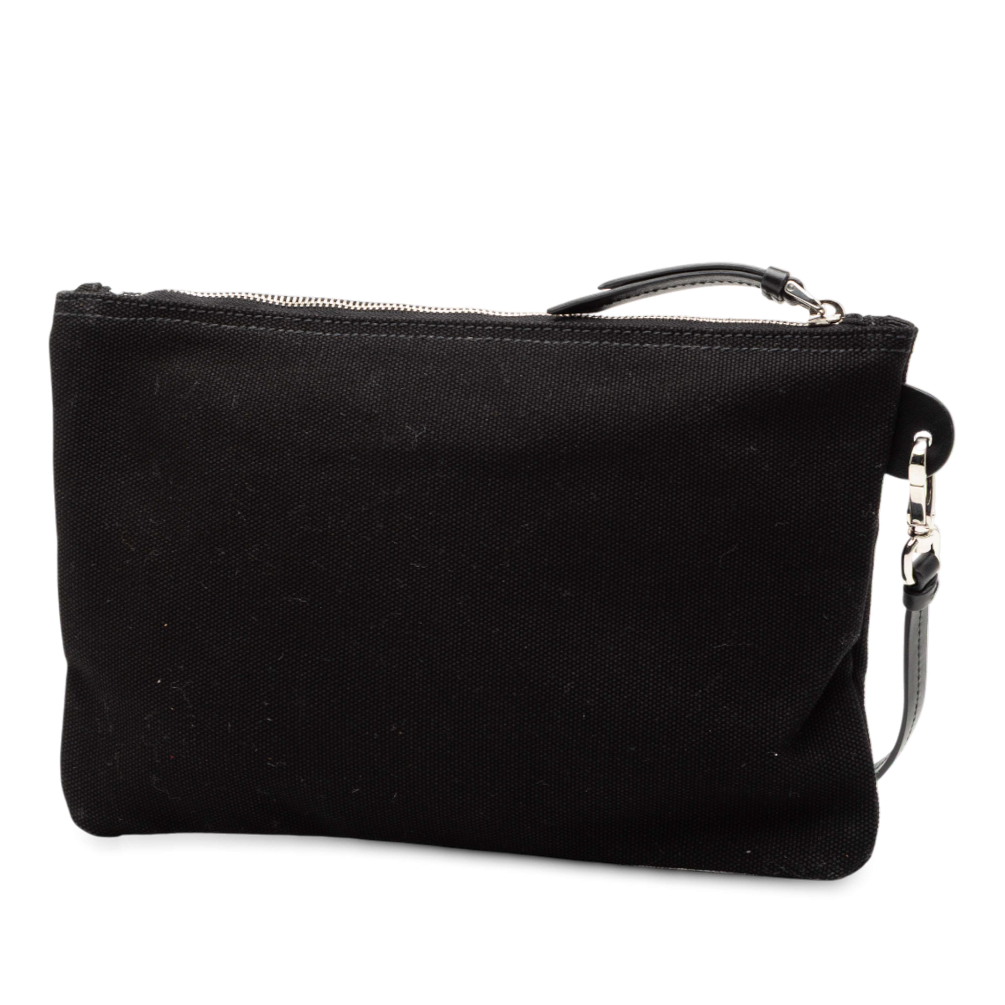 Prada Canvas Canapa Logo Pouch, från Luxclusif, i färgen black. Klicka för att öppna bilden i stort format