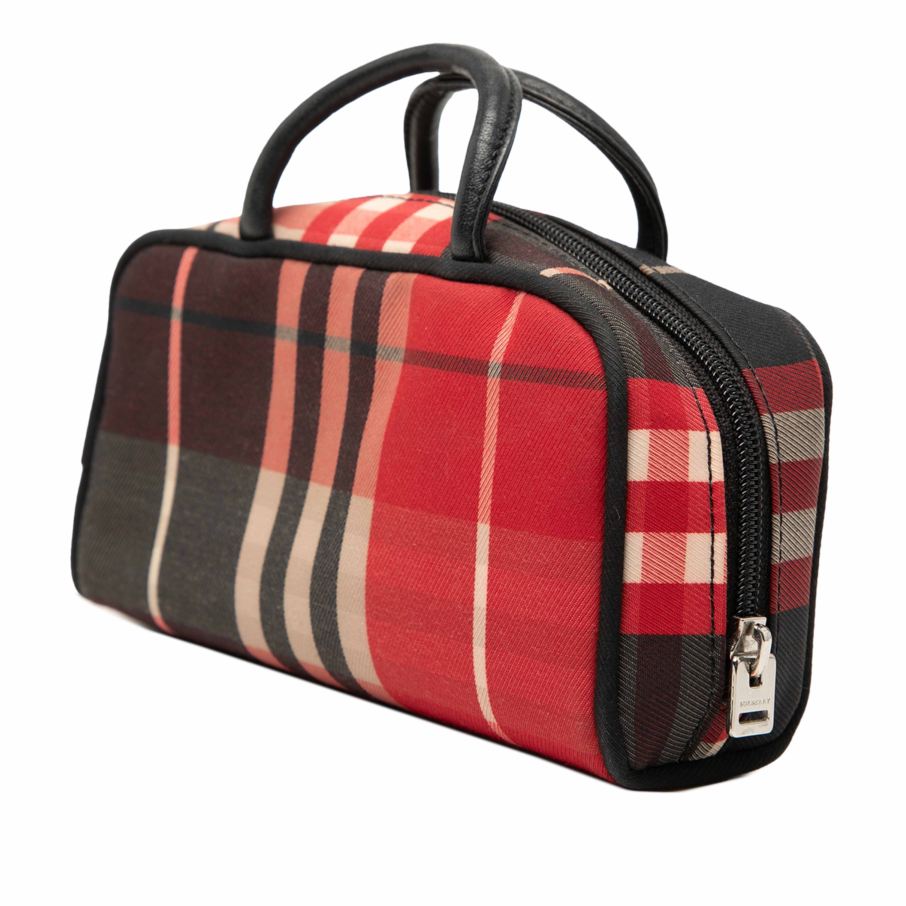 Burberry Mini Exploded Check Canvas Handbag, från Luxclusif, i färgen red. Klicka för att öppna bilden i stort format