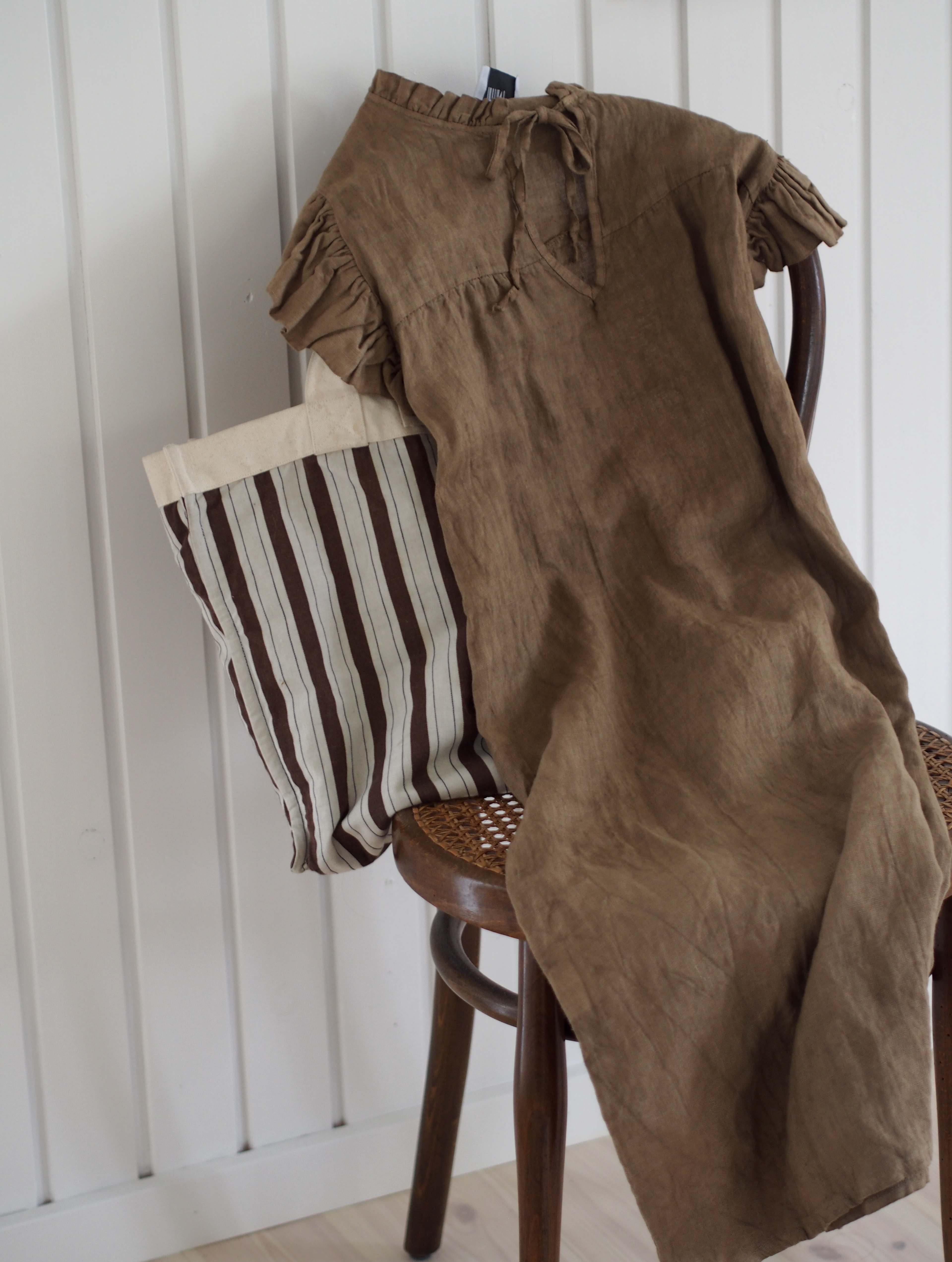 Etta, Frill Dress, Linen - Light Brown
