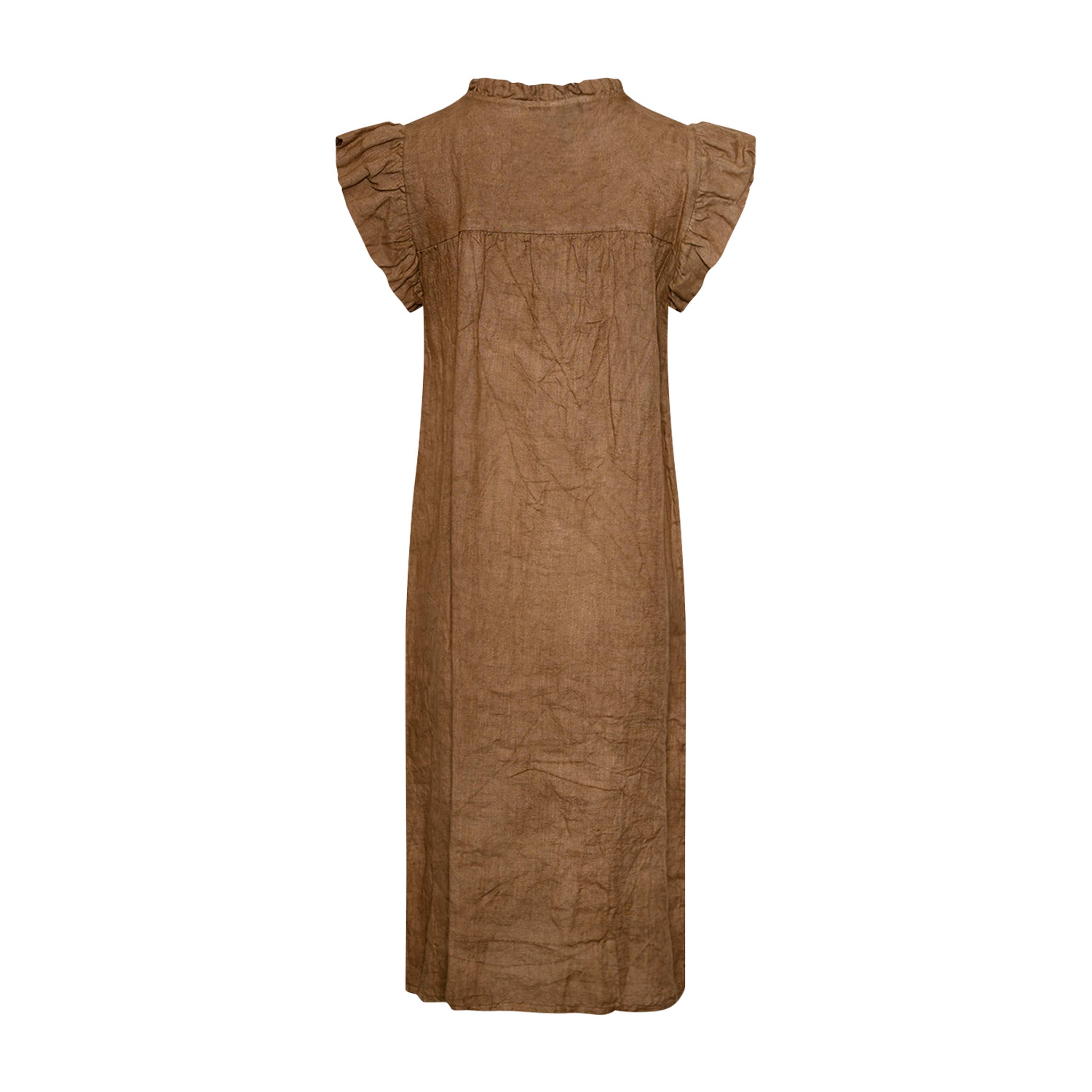 Etta, Frill Dress, Linen - Light Brown