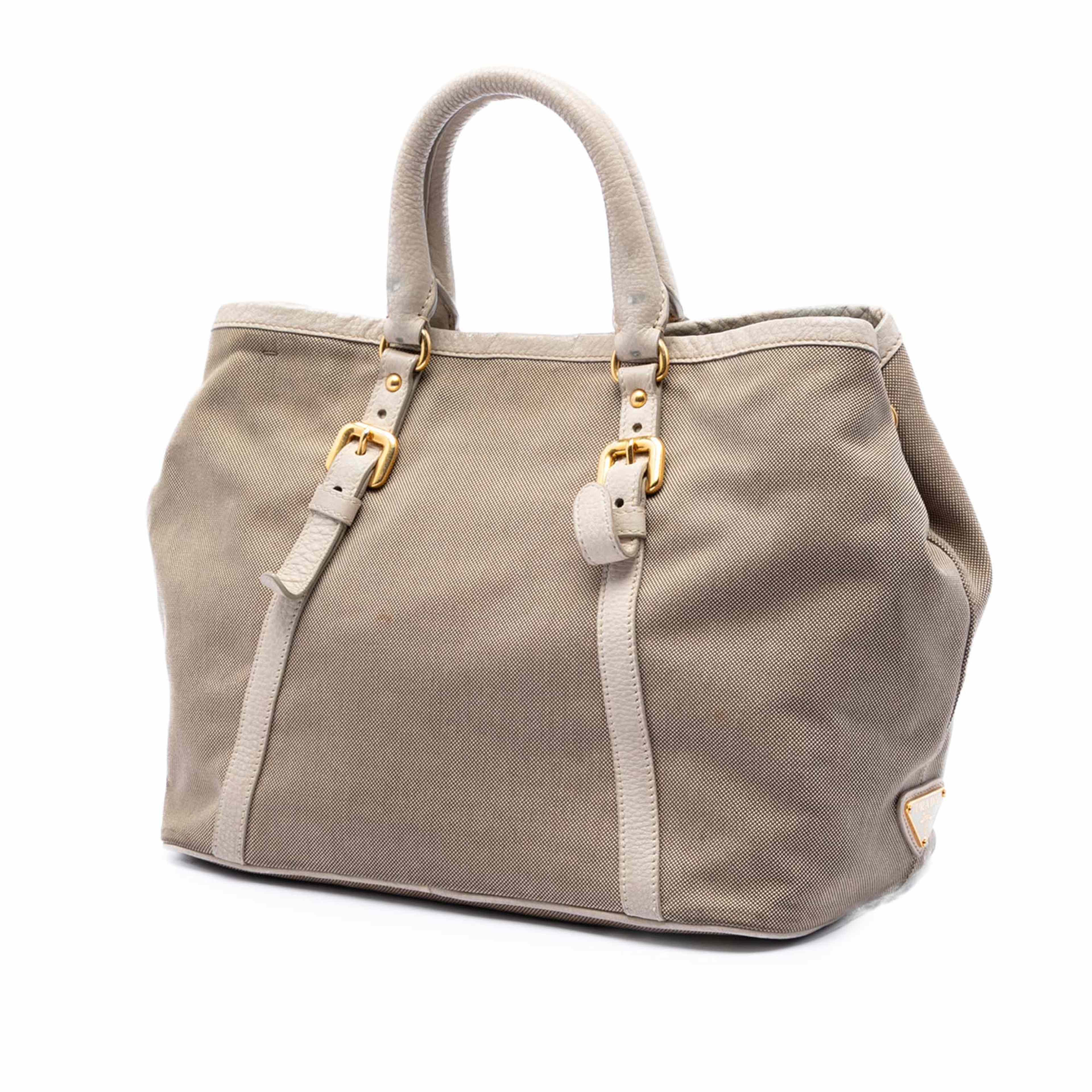 Prada Canvas Canapa Logo Satchel, från Luxclusif, i färgen brun. Klicka för att öppna bilden i stort format