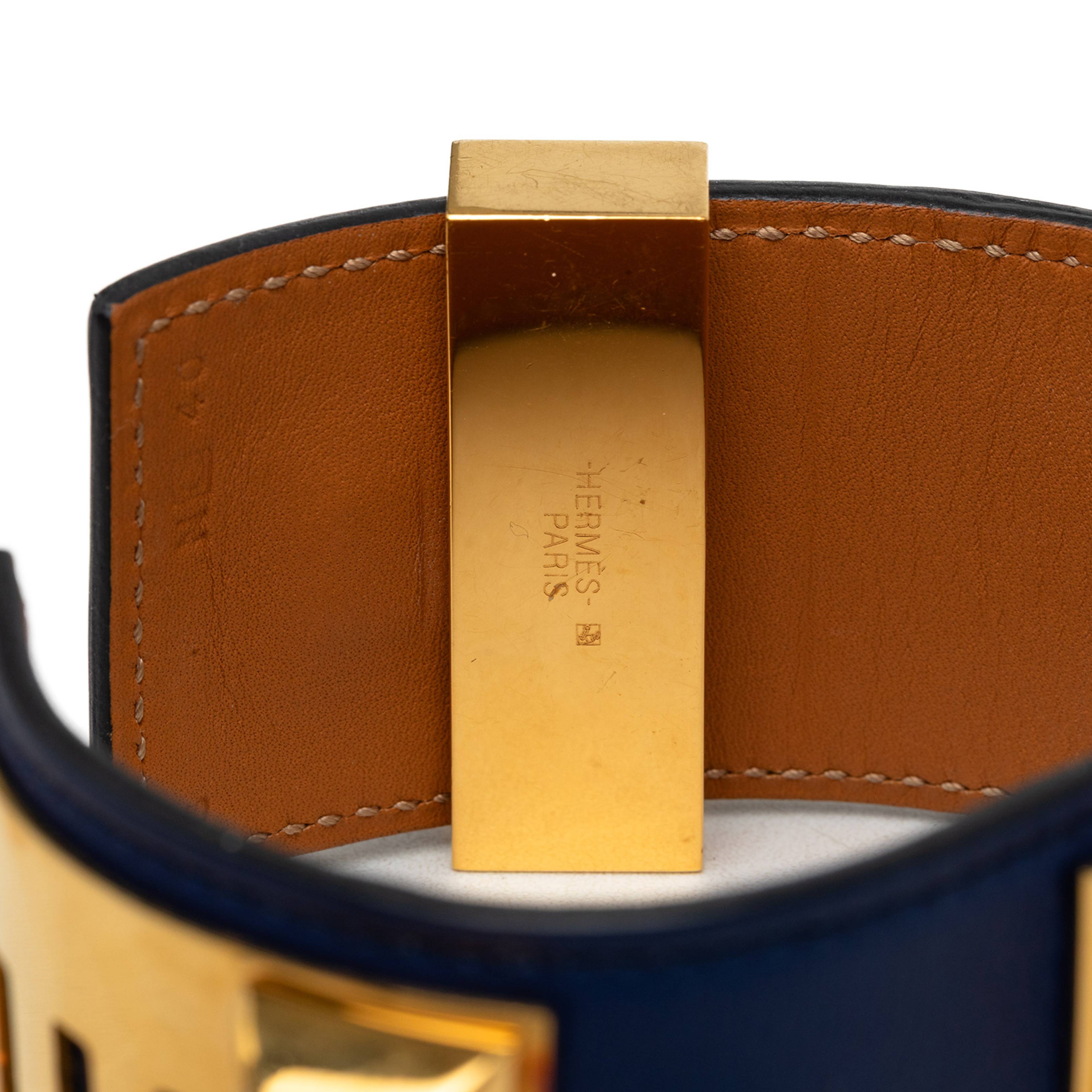 Hermès Swift And Gold Plated Collier De Chien Bracelet, från Luxclusif, i färgen blå. Klicka för att öppna bilden i stort format